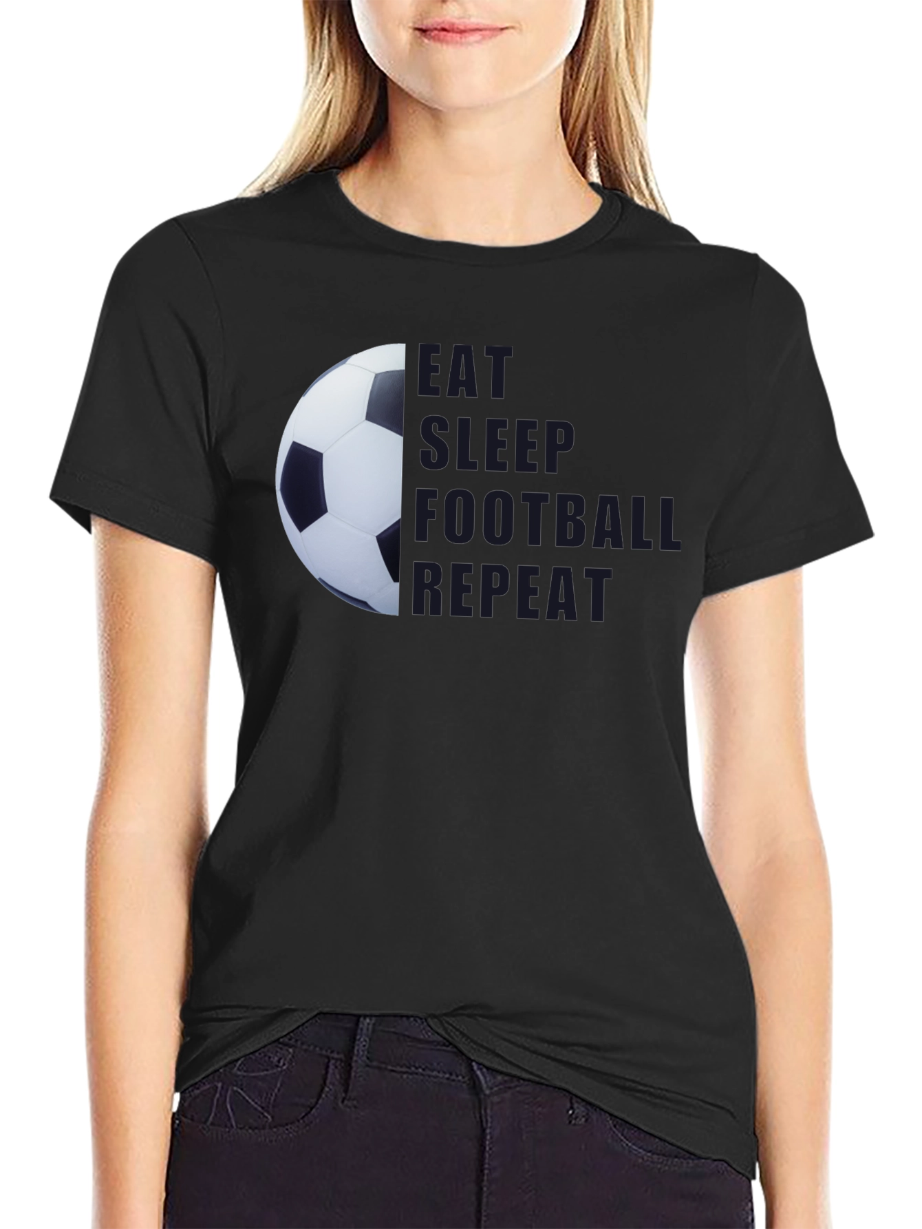 Black Eat Sleep Football Repeat Black T-Shirt view 2