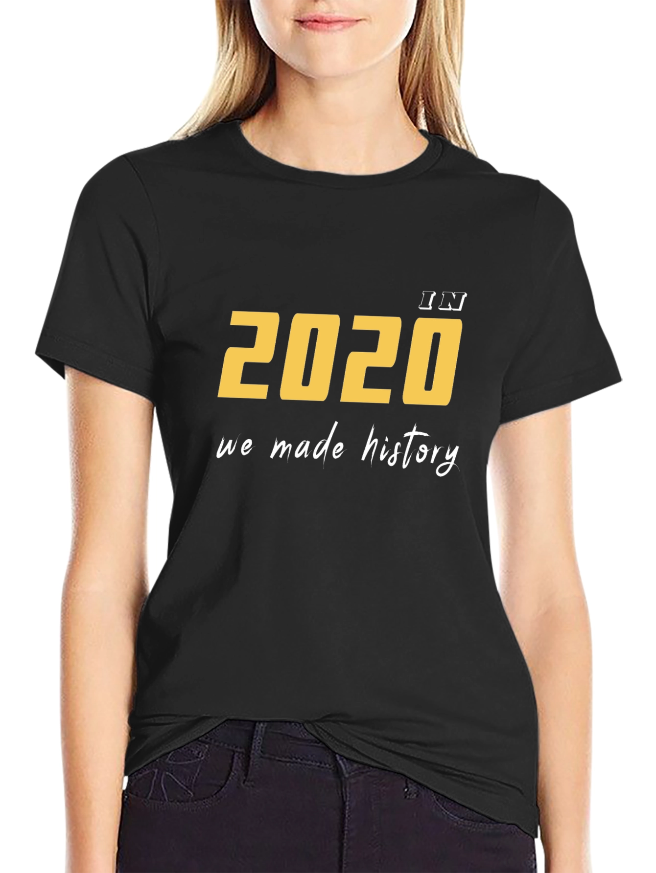 Black 2020 History Tee - Unisex Black Cotton T-Shirt view 2