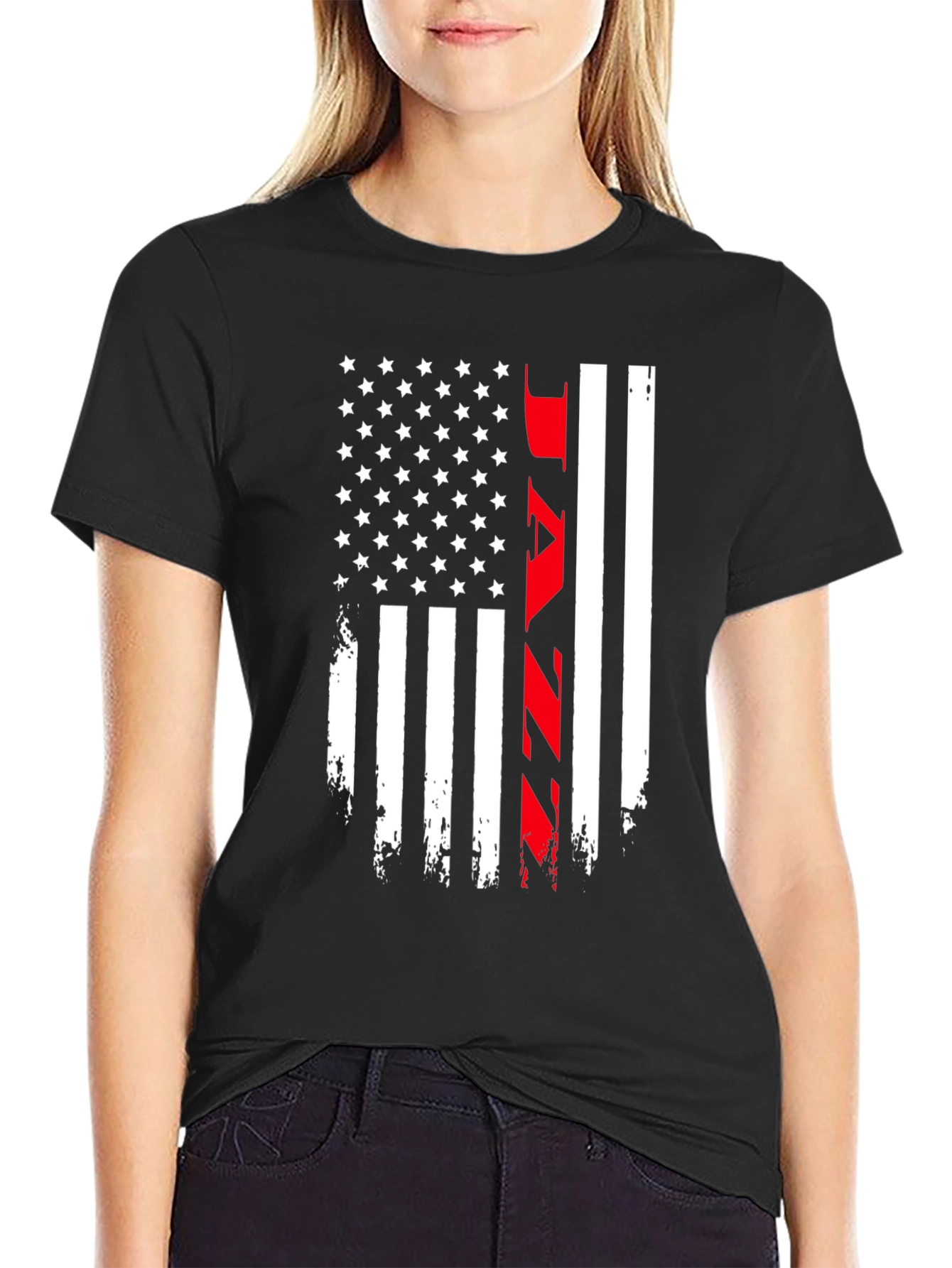 Black Distressed American Flag JAZZ Graphic Tee view 2