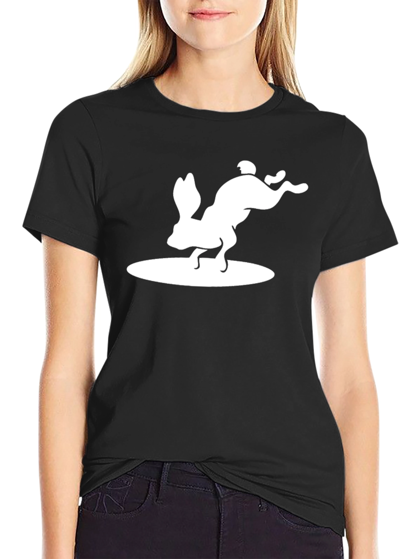 Black Surfing Rabbit Graphic Tee - Unisex Black T-Shirt view 2