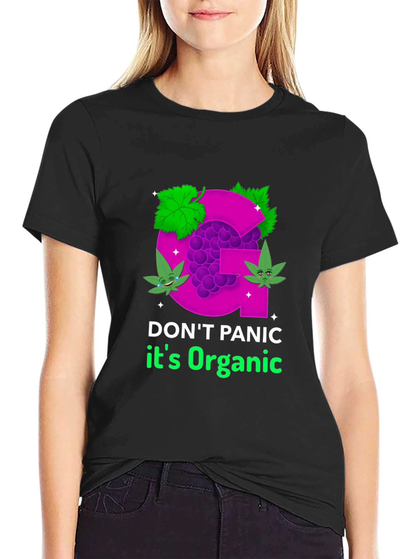 Black Organic Grape T-Shirt - Don't Panic view 2
