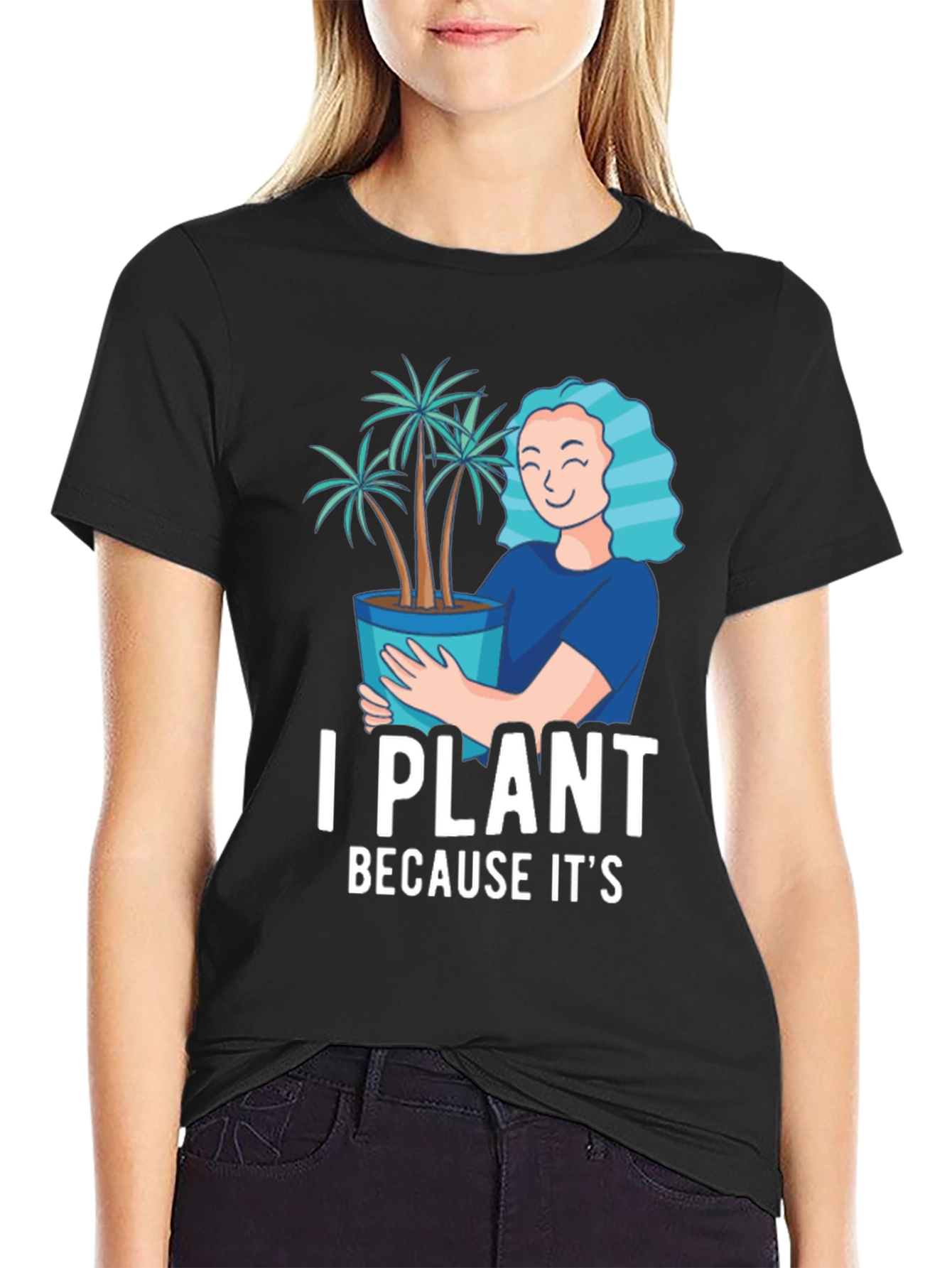 Black I Plant Because It's Therapeutic T-Shirt view 2