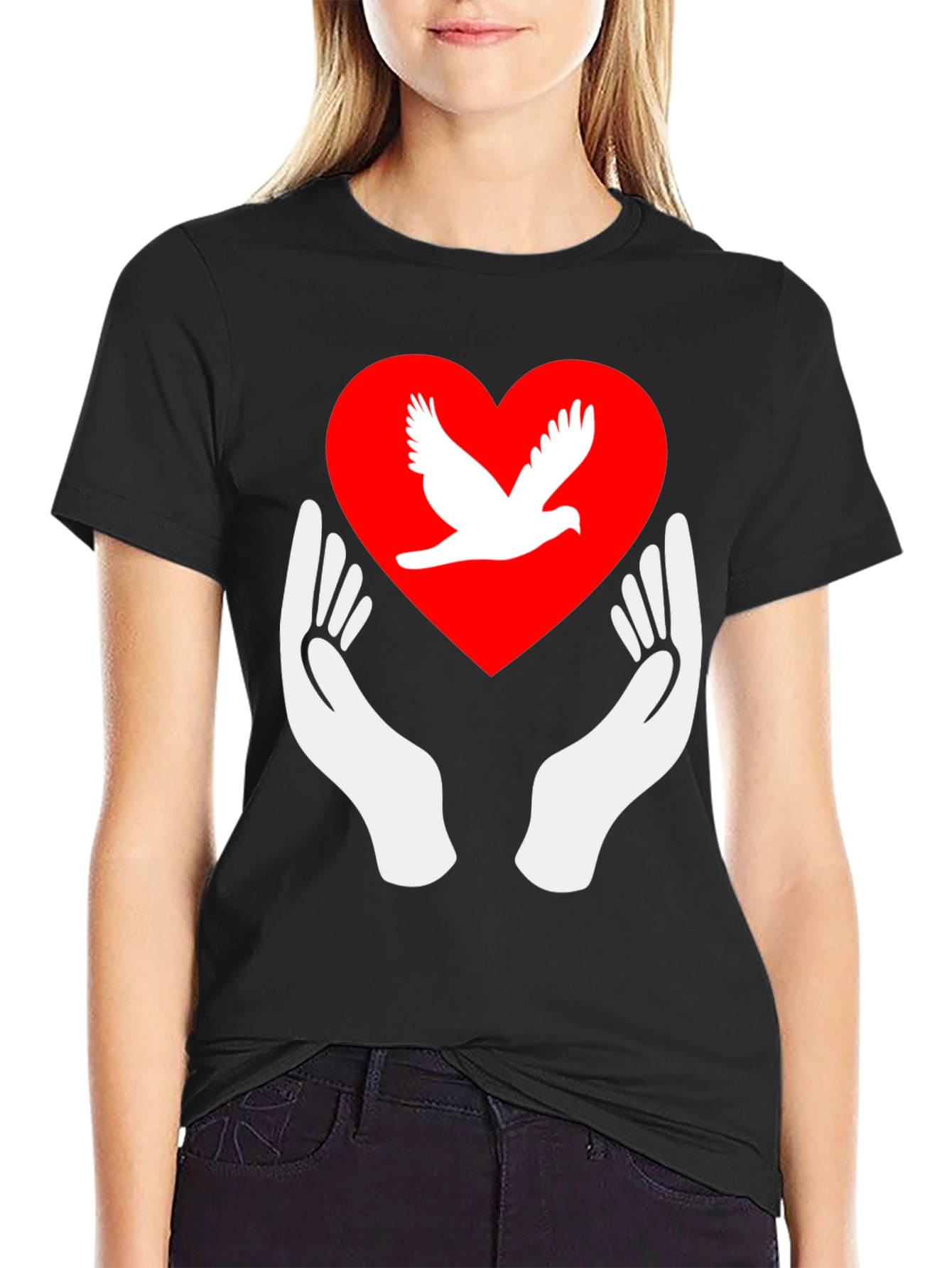 Black Dove Heart Graphic Tee - Peace Symbol Shirt view 2
