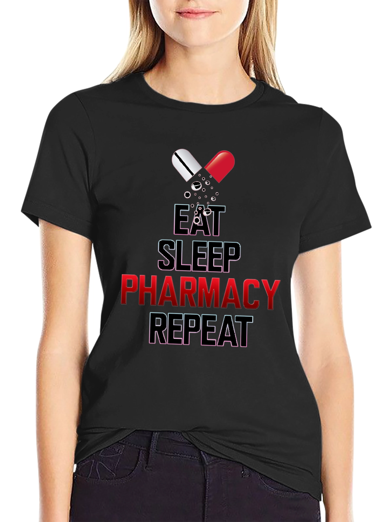 Black Eat Sleep Pharmacy Repeat Graphic Tee view 2