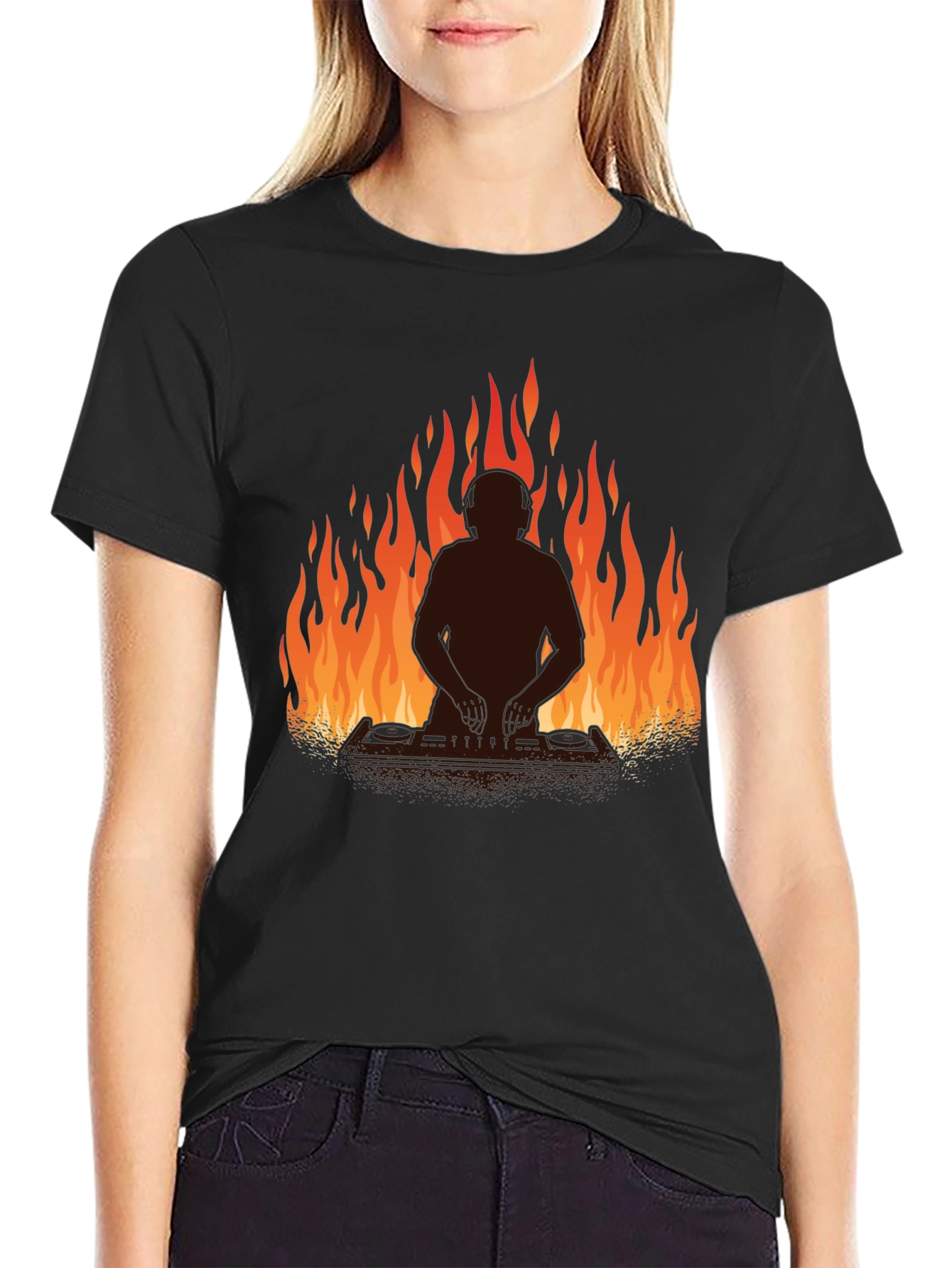 Black DJ in Flames Graphic T-Shirt - Black view 2