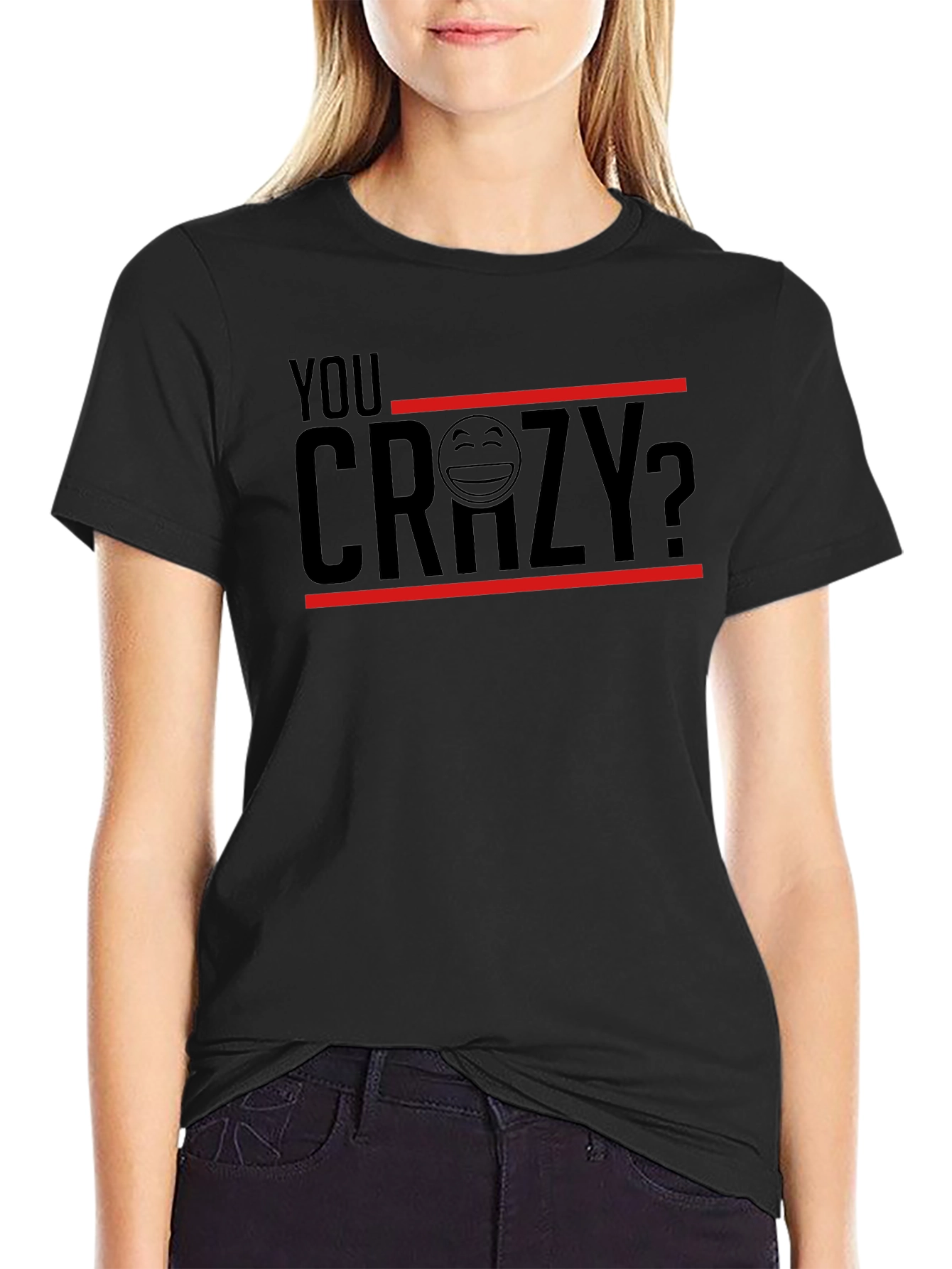 Black You Crazy Graphic Tee - Black Crew Neck T-Shirt view 2