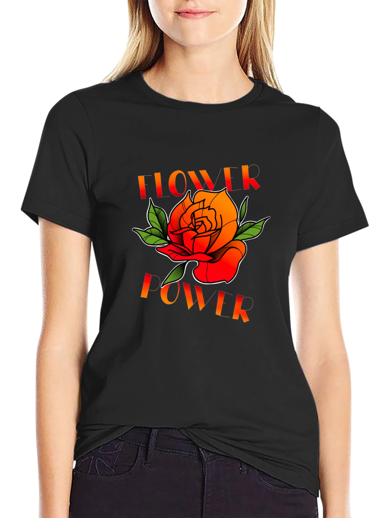 Black Flower Power Graphic Tee - Black Unisex T-Shirt view 2