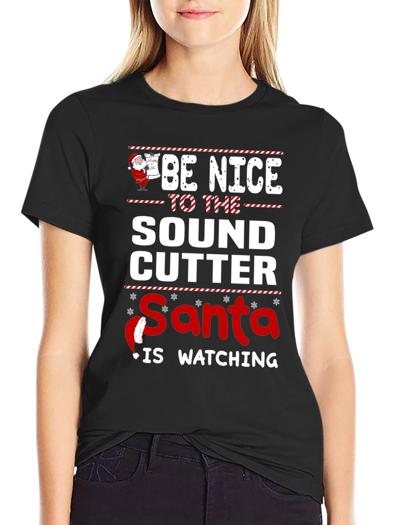 Black Funny Santa Sound Cutter T-Shirt view 2