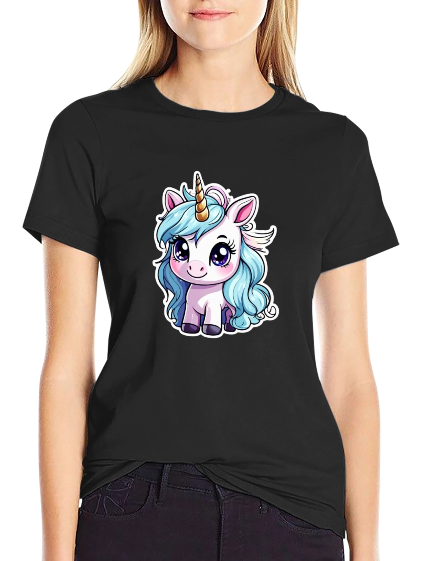 Black Unicorn Graphic Tee - Cute Cartoon Design view 2