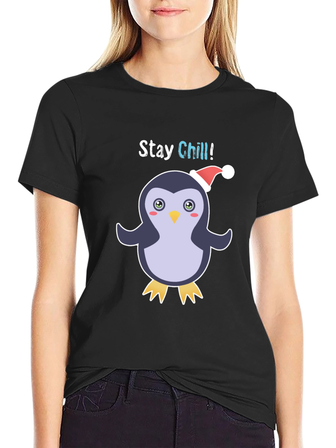 Black Stay Chill Penguin Holiday T-Shirt view 2