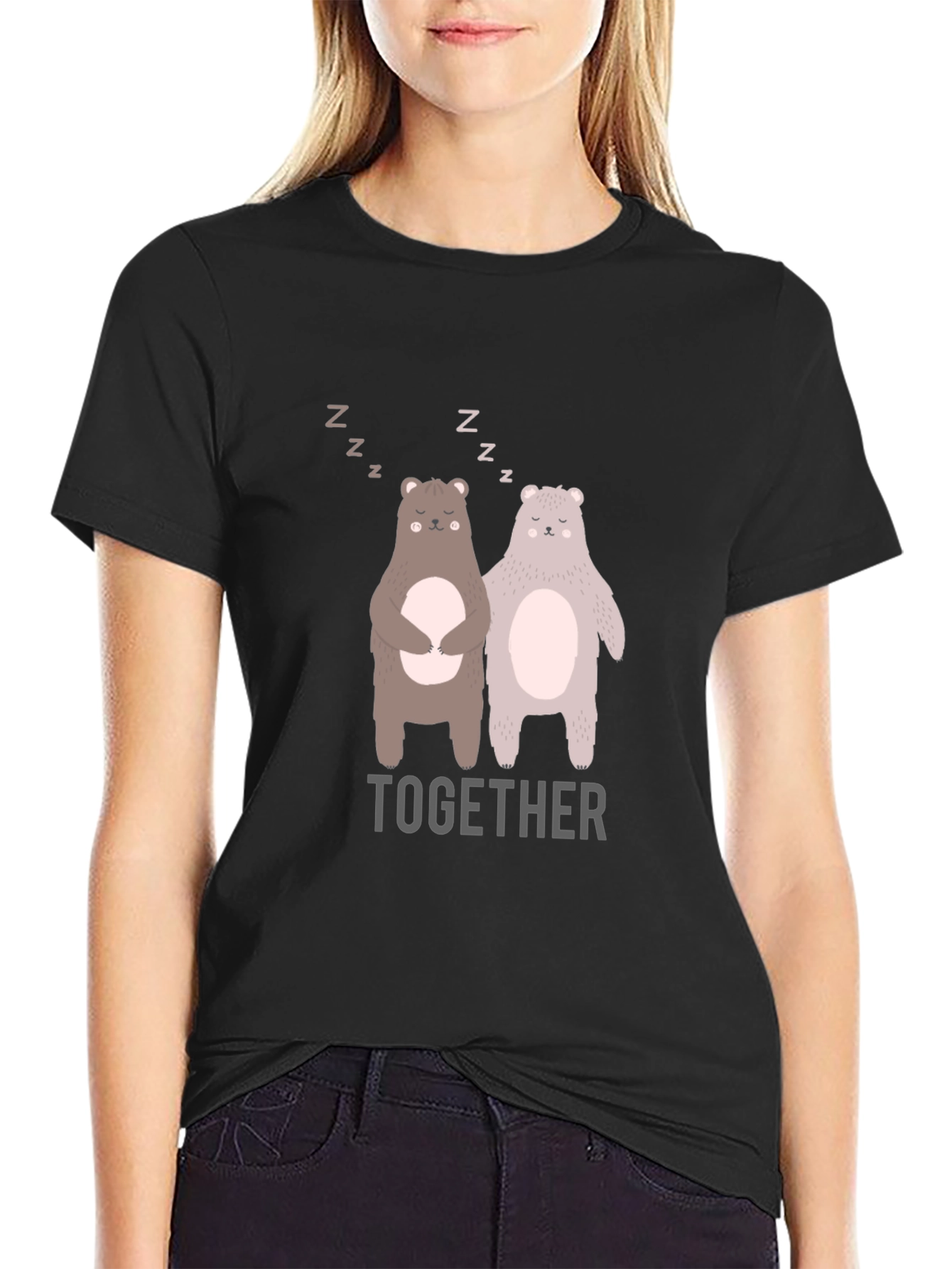 Black Bear Together Graphic Tee - Black Cotton Blend view 2