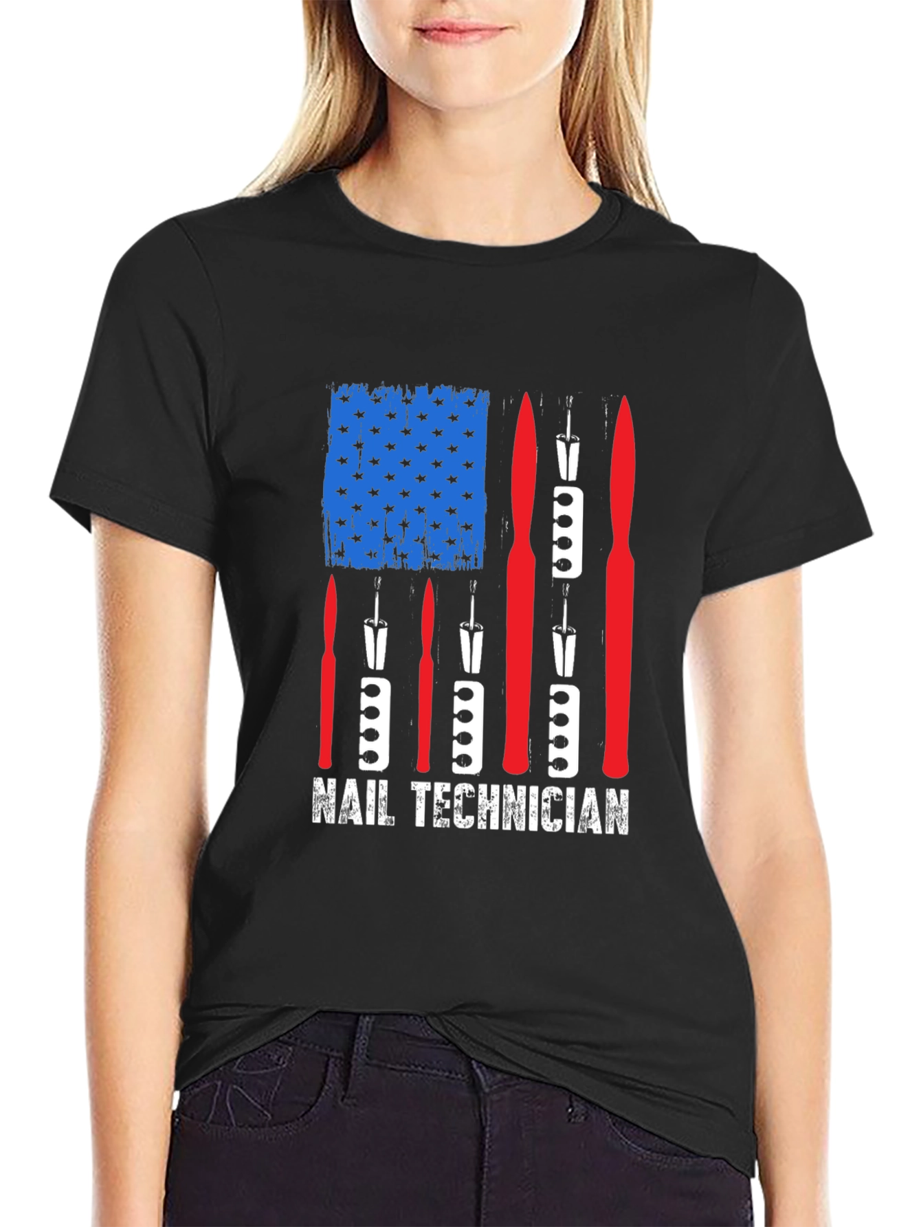 Black Nail Technician American Flag Graphic Tee view 2