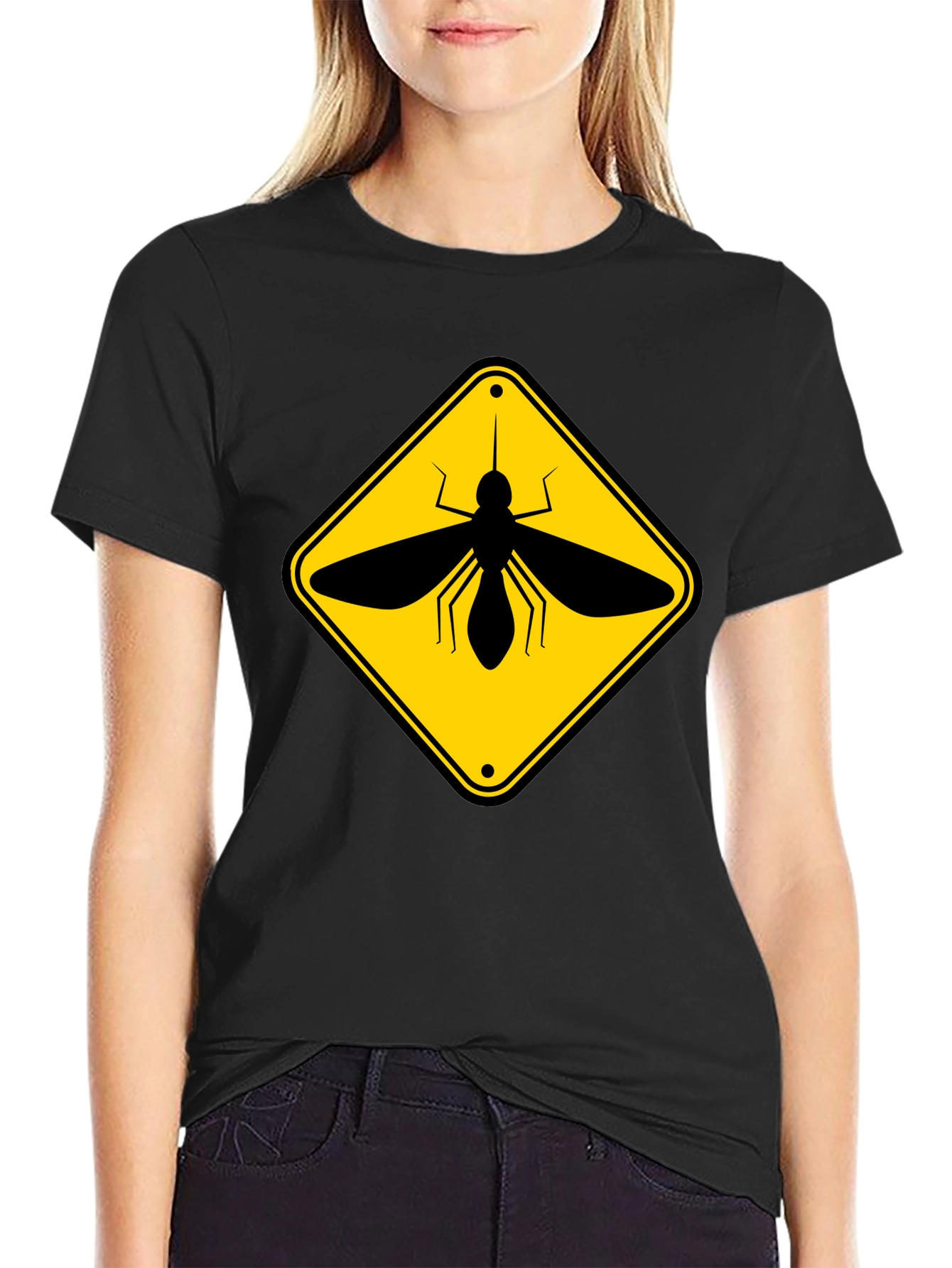 Black Mosquito Warning Sign Graphic T-Shirt view 2