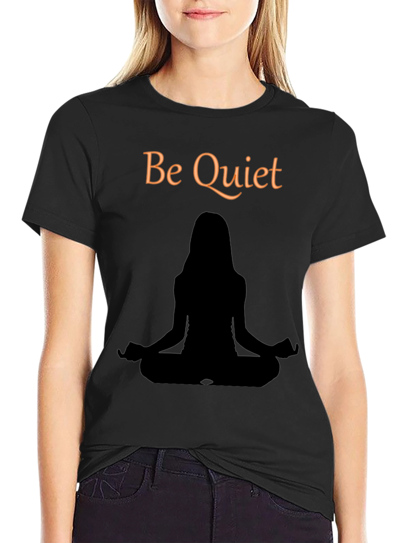 Black Be Quiet Meditation T-Shirt - Unisex Black Tee view 2