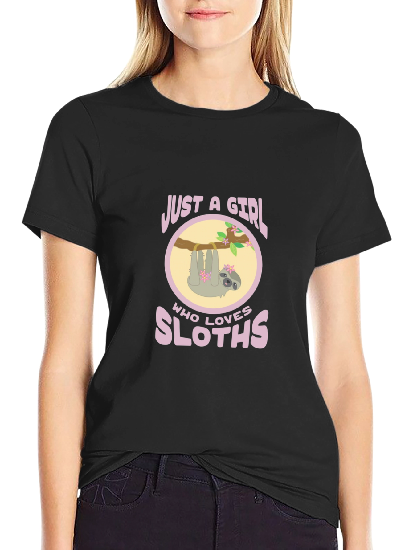 Black Girl Who Loves Sloths Black Tee view 2