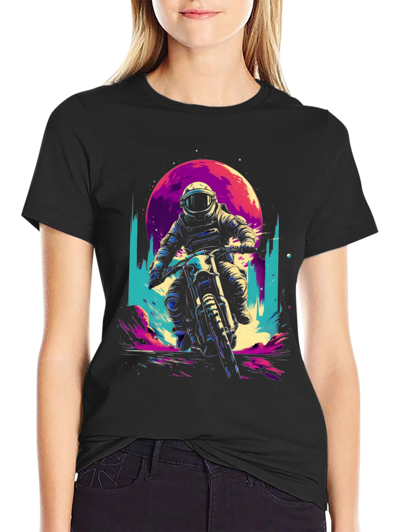 Black Retro Space Rider T-Shirt - Adventure Awaits! view 2