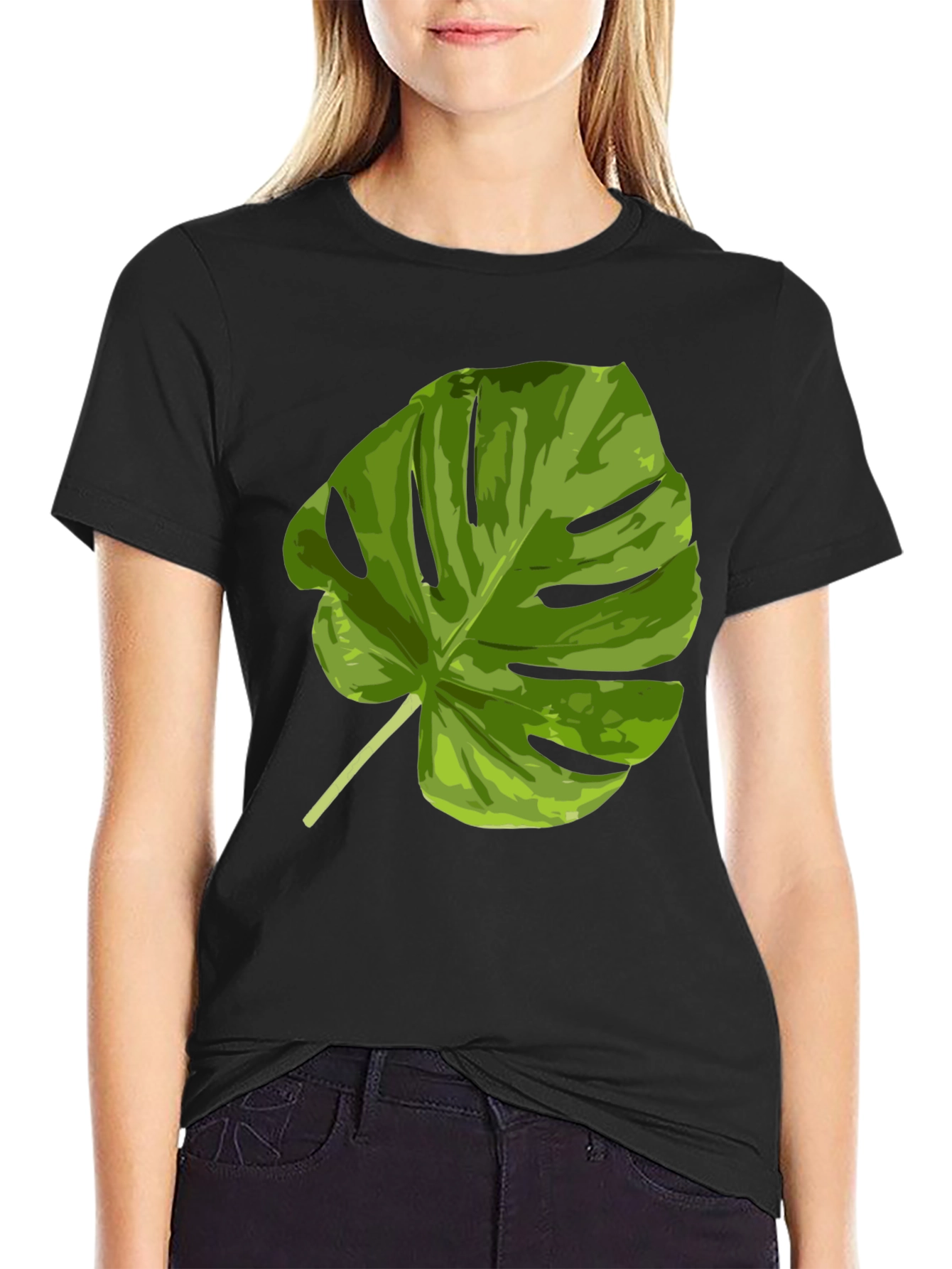 Black Tropical Monstera Leaf Graphic T-Shirt view 2