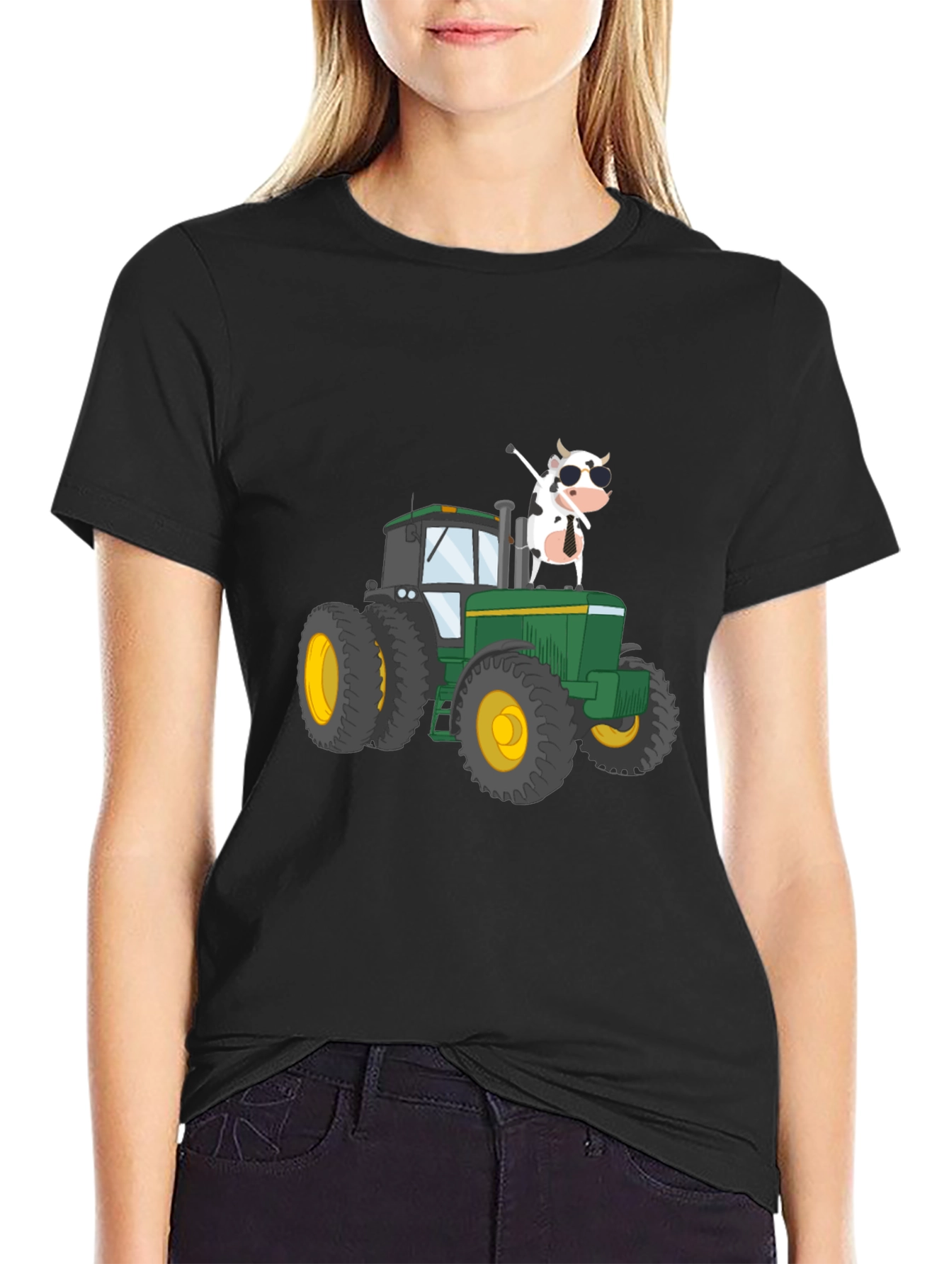 Black Cow on Tractor Graphic Tee - Black view 2
