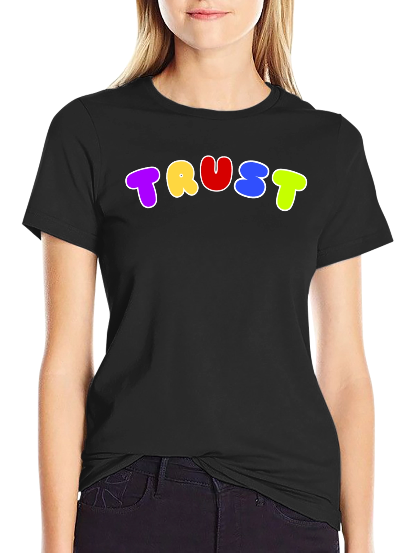 Black Colorful "TRUST" Graphic Black T-Shirt view 2