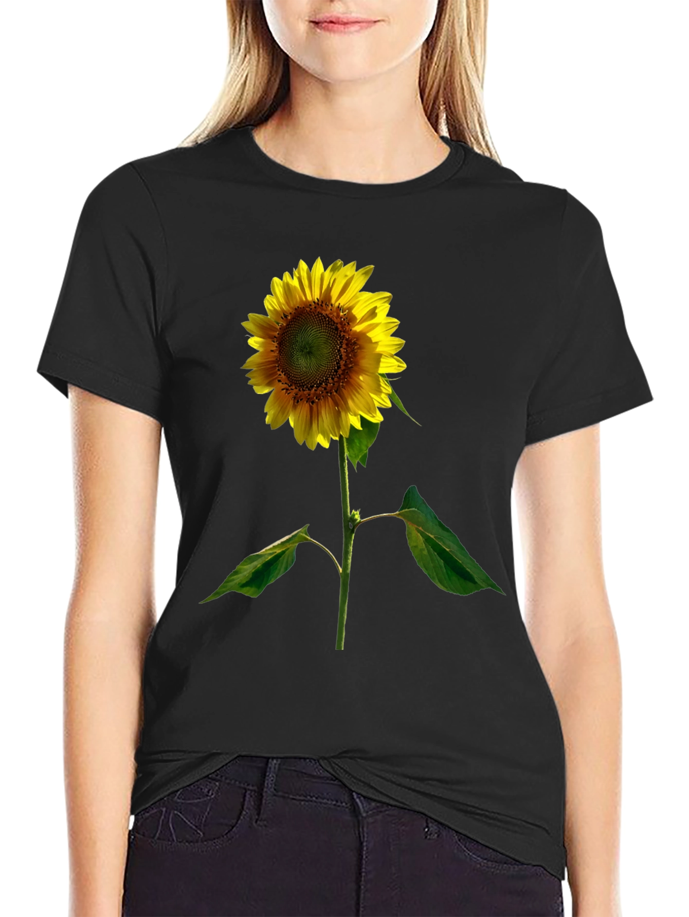 Black Sunflower Graphic Black Tee view 2