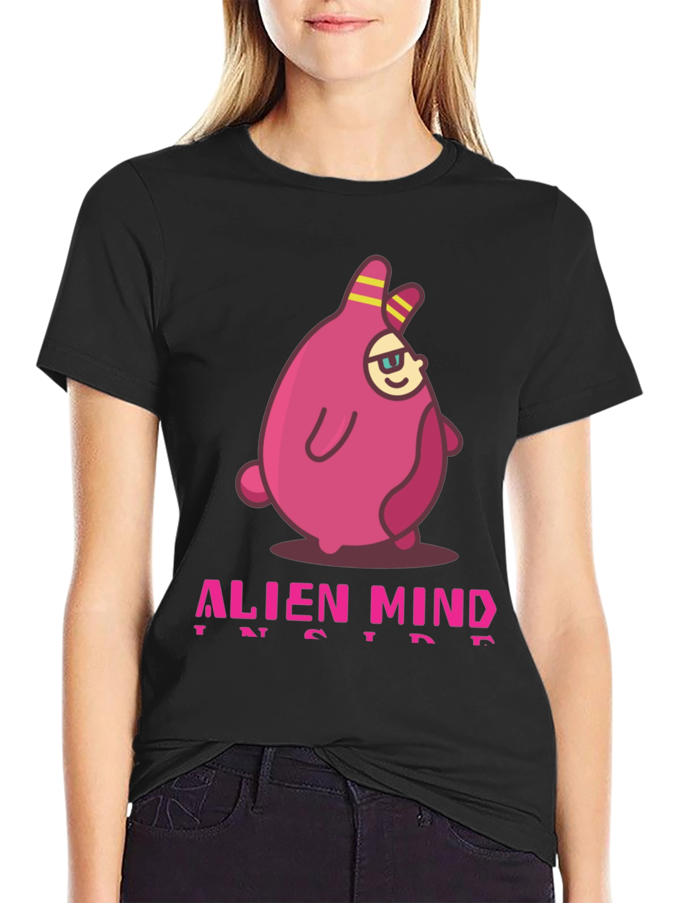 Black Alien Mind Inside Graphic Print Black T-Shirt view 2
