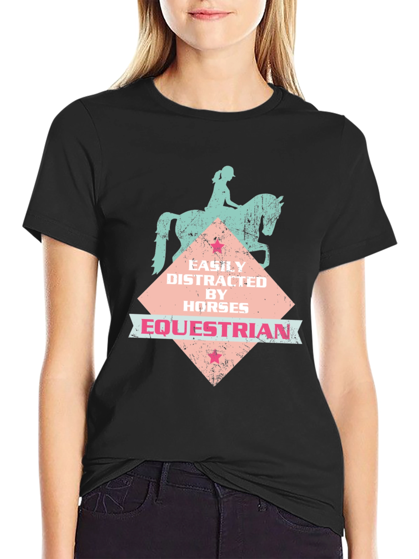 Black Equestrian Horse Lover Graphic T-Shirt view 2