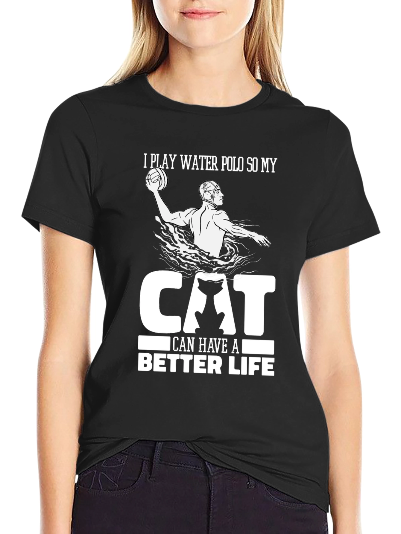 Black Water Polo Cat Lover Graphic Tee view 2