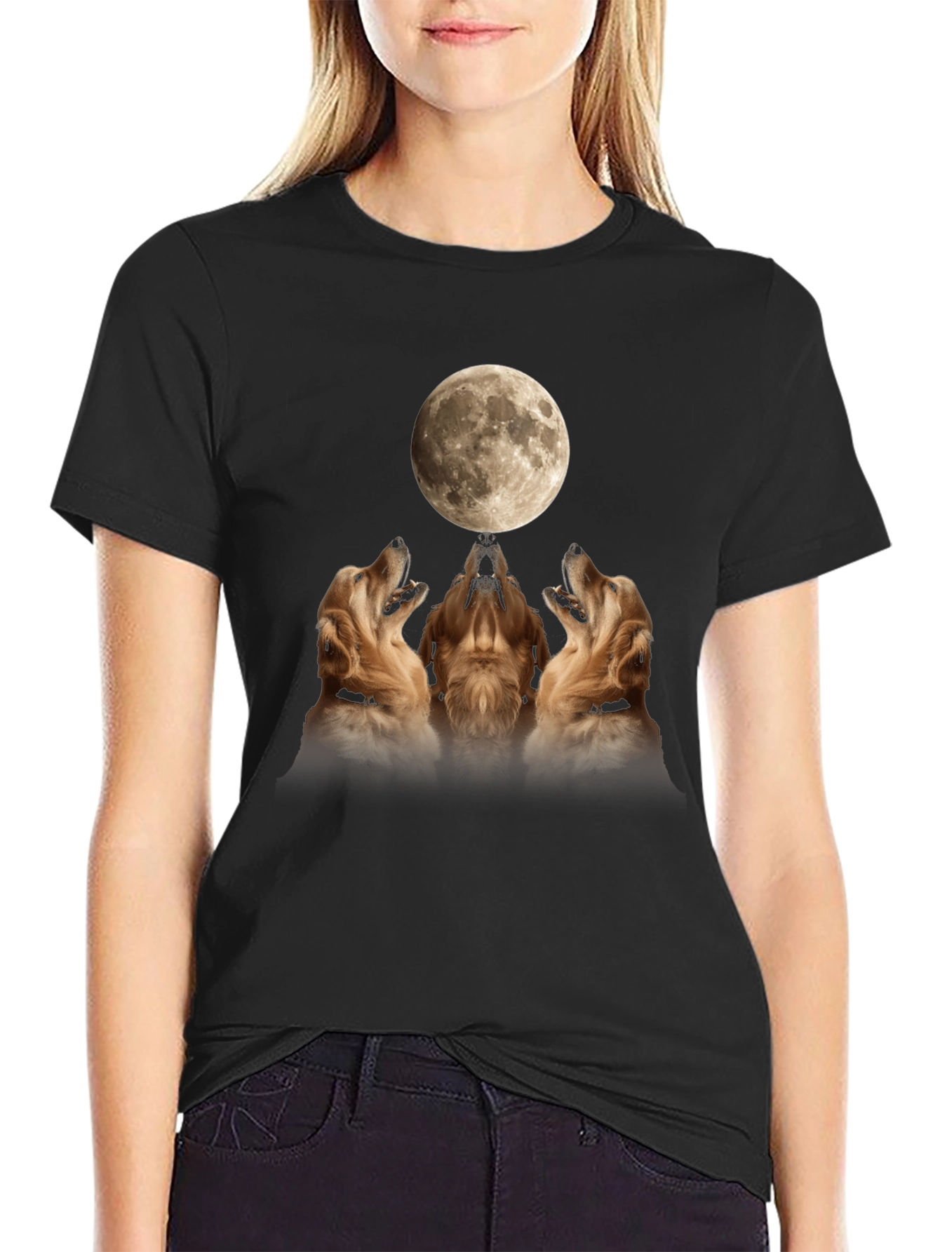 Golden Retriever Moon Howl Graphic T-Shirt - 2