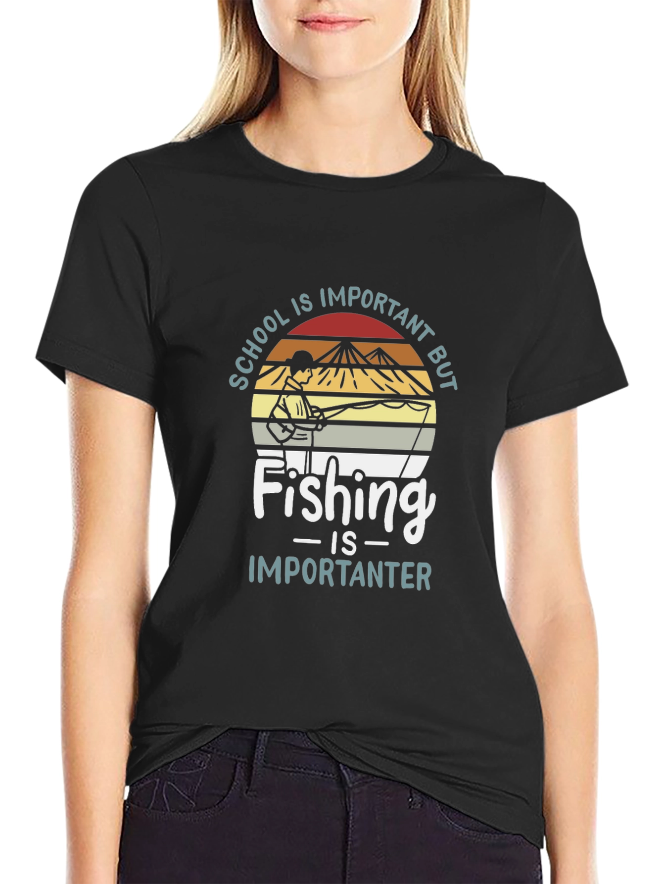 Black Funny Fishing T-Shirt - School vs. Fishing view 2