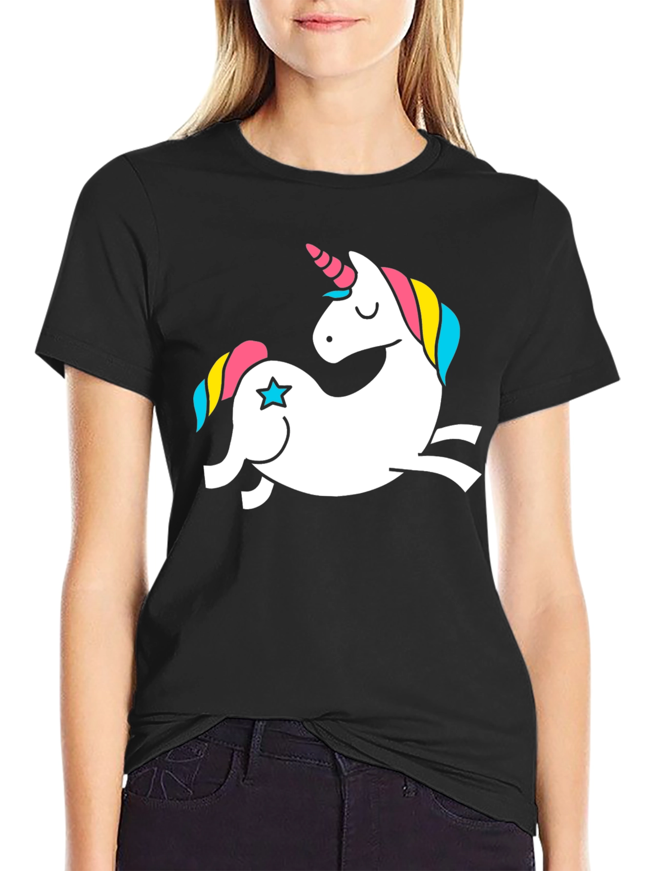 Black Unicorn Graphic Tee - Black Cotton T-Shirt view 2