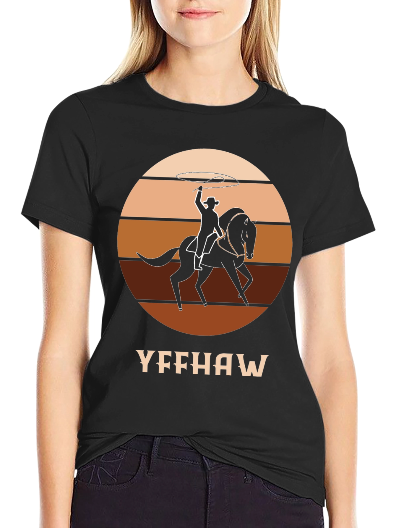 Black Yeehaw Cowboy Horse T-Shirt - Western Style Tee view 2