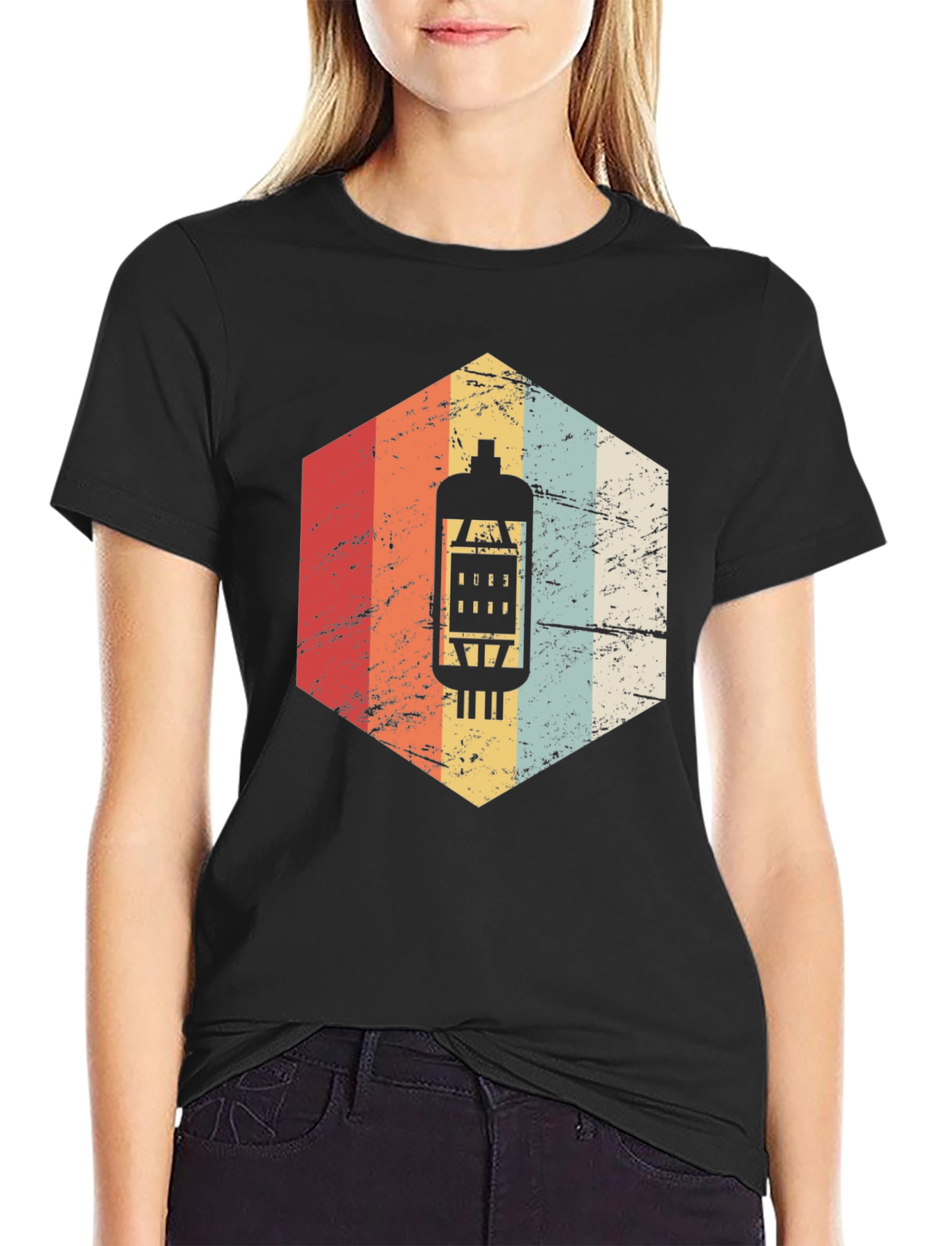 Black Vintage Retro Tube Amp T-Shirt - Musician Gift view 2