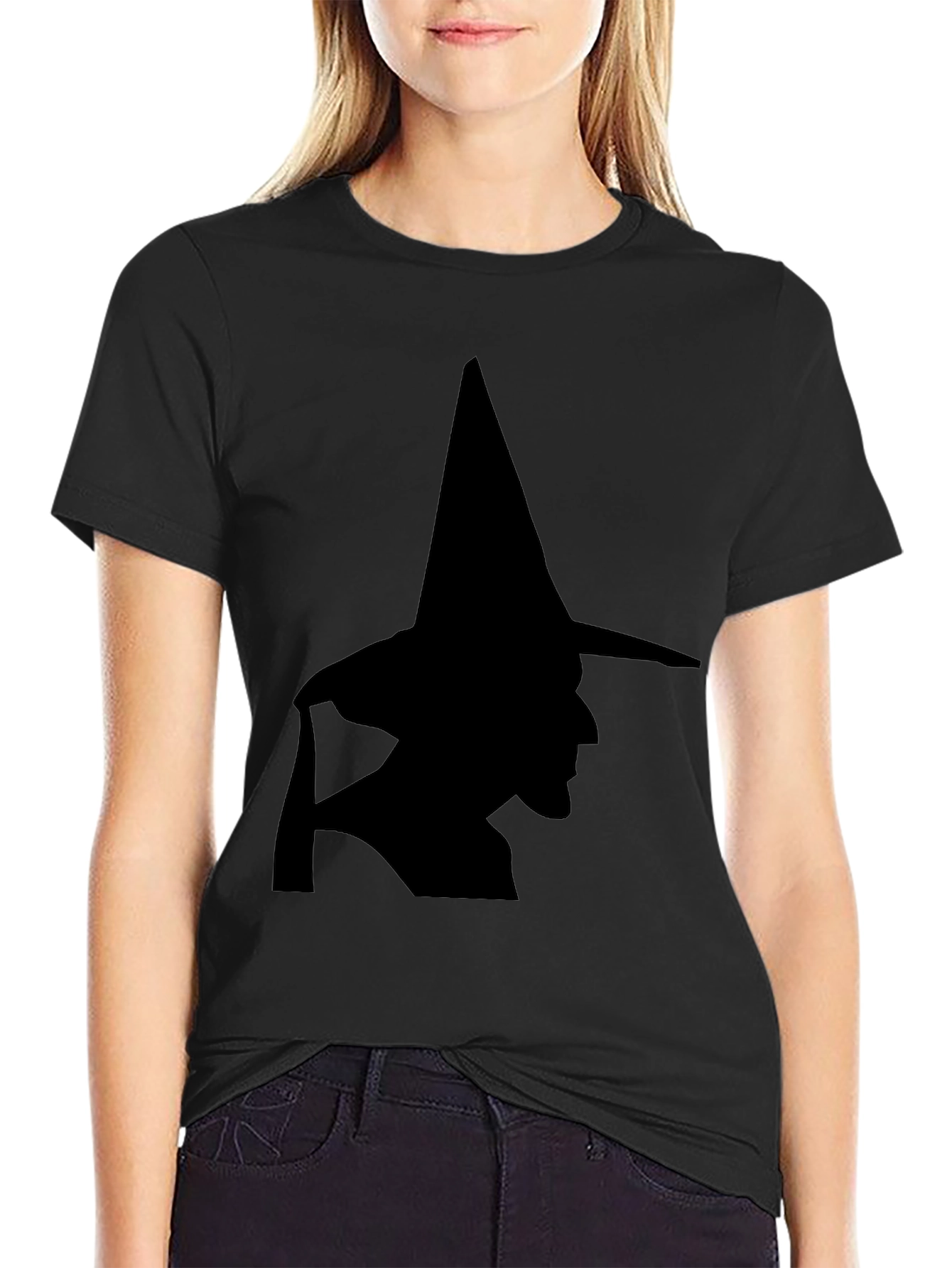 Black Witch Silhouette Black T-Shirt - Halloween Style view 2