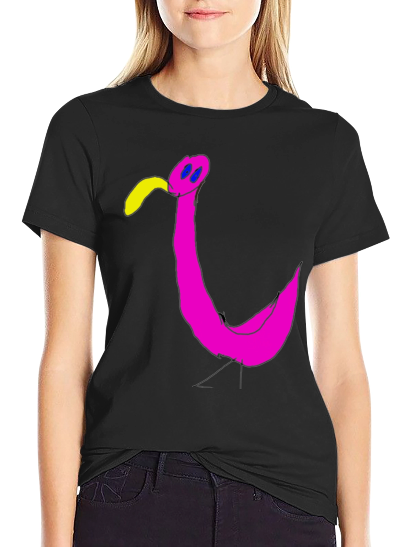 Black Funky Flamingo Black T-Shirt - Unique Graphic Tee view 2