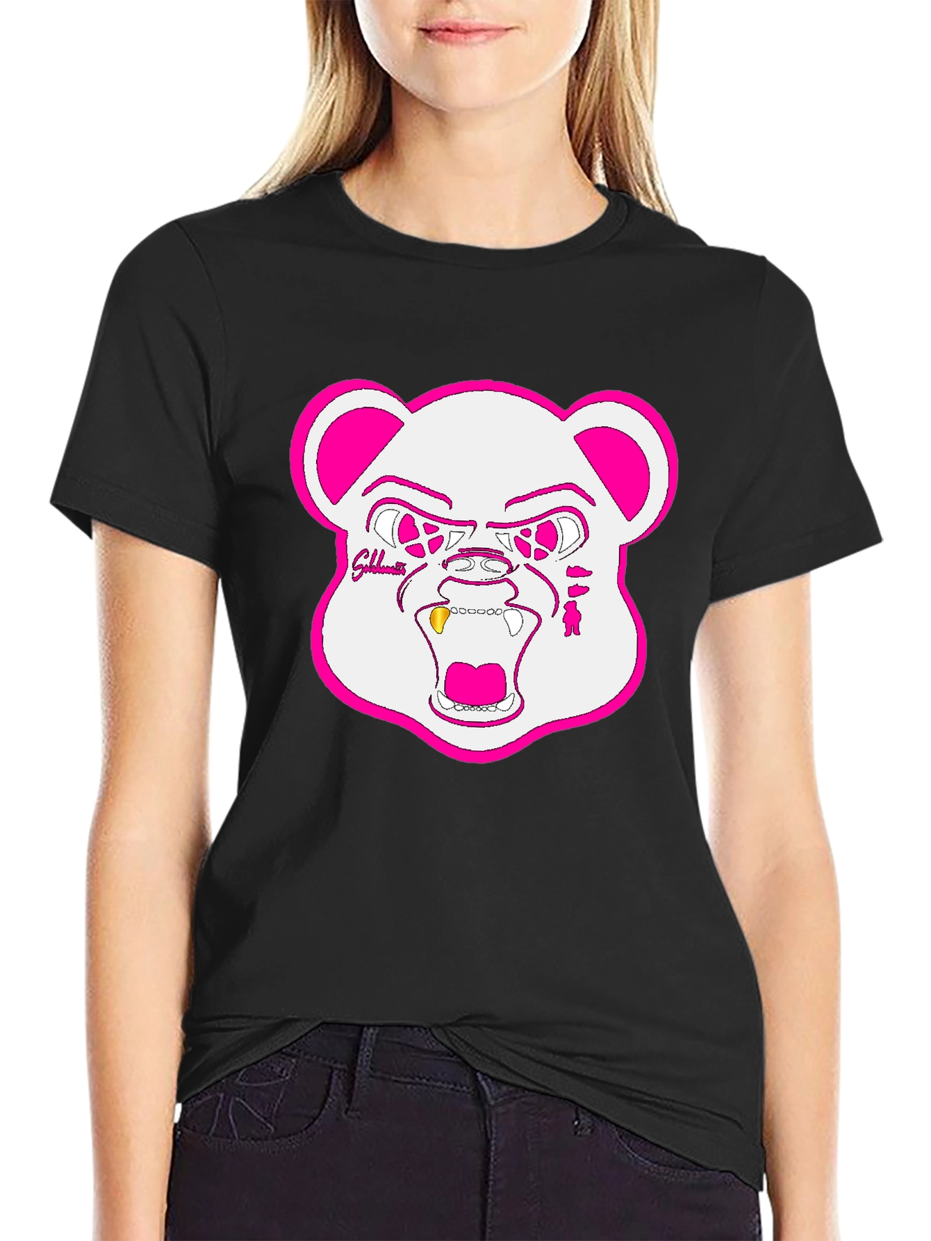 Black Black T-Shirt with Goldteeth Bear Graphic view 2