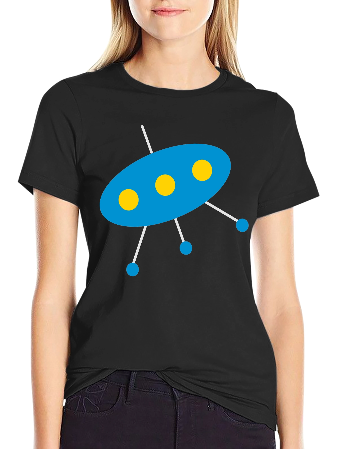 Black UFO Graphic T-Shirt - Black Cotton Blend Tee view 2