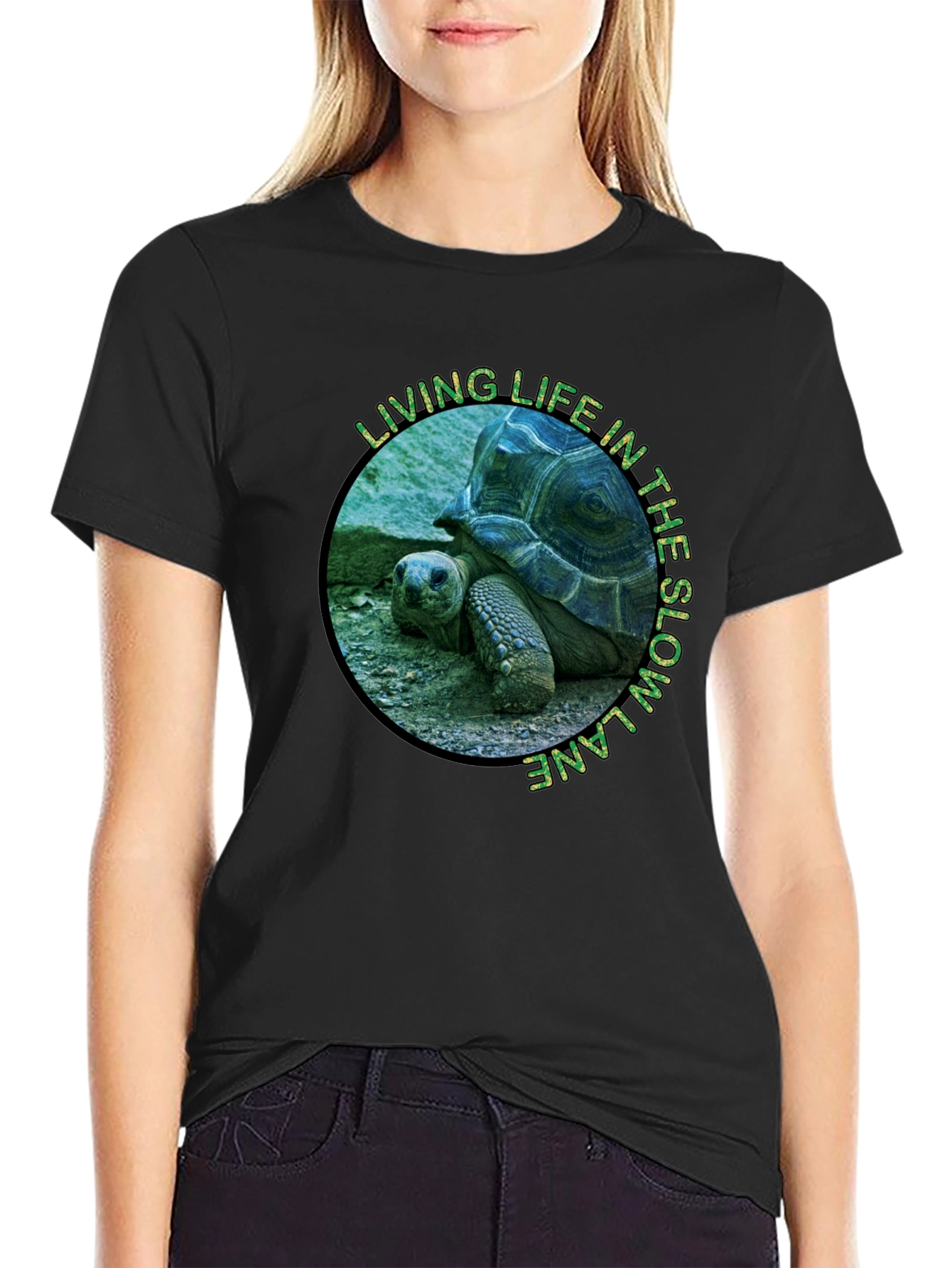 Black Slow Lane Turtle Graphic T-Shirt view 2