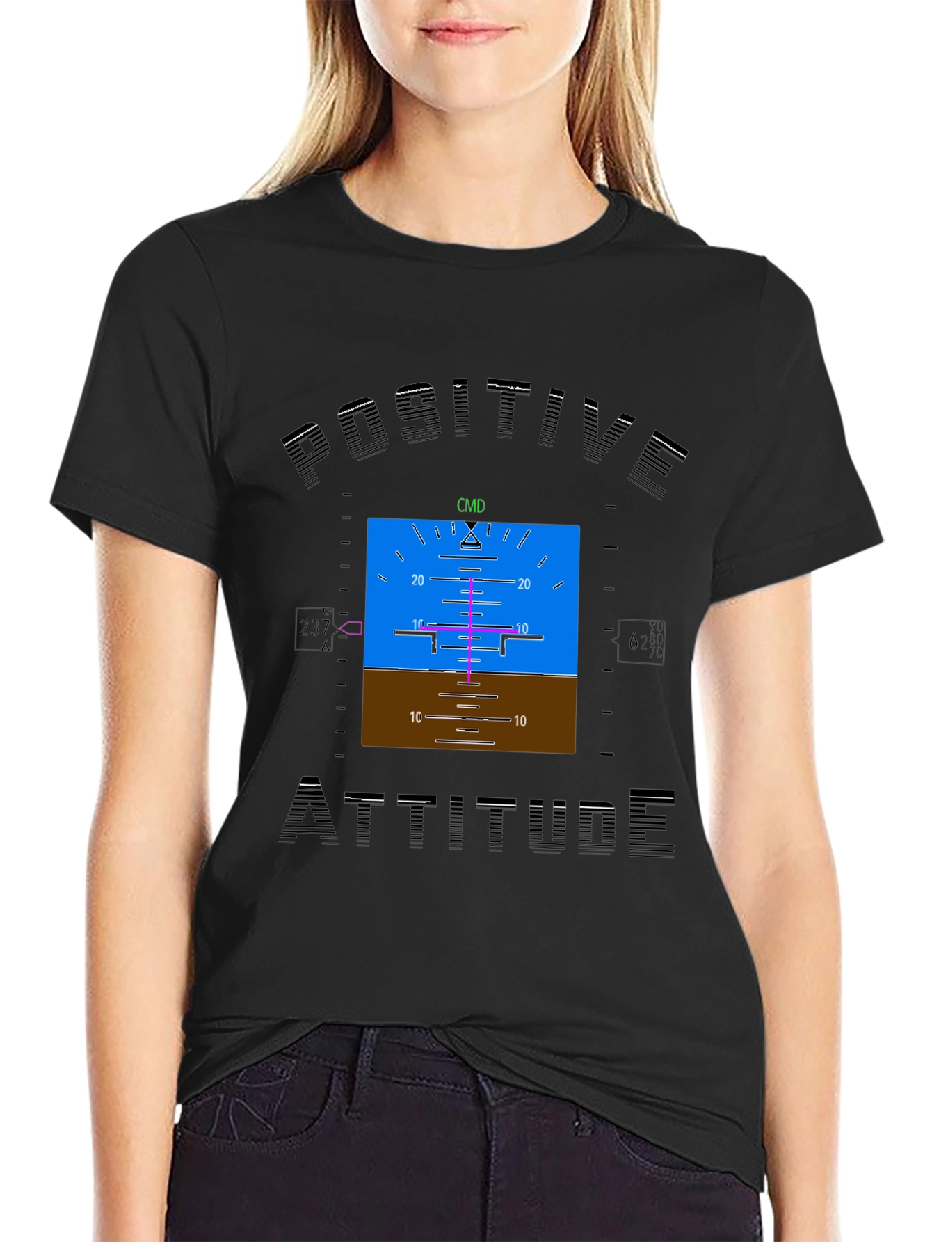 Black Positive Attitude Aviation T-Shirt view 2