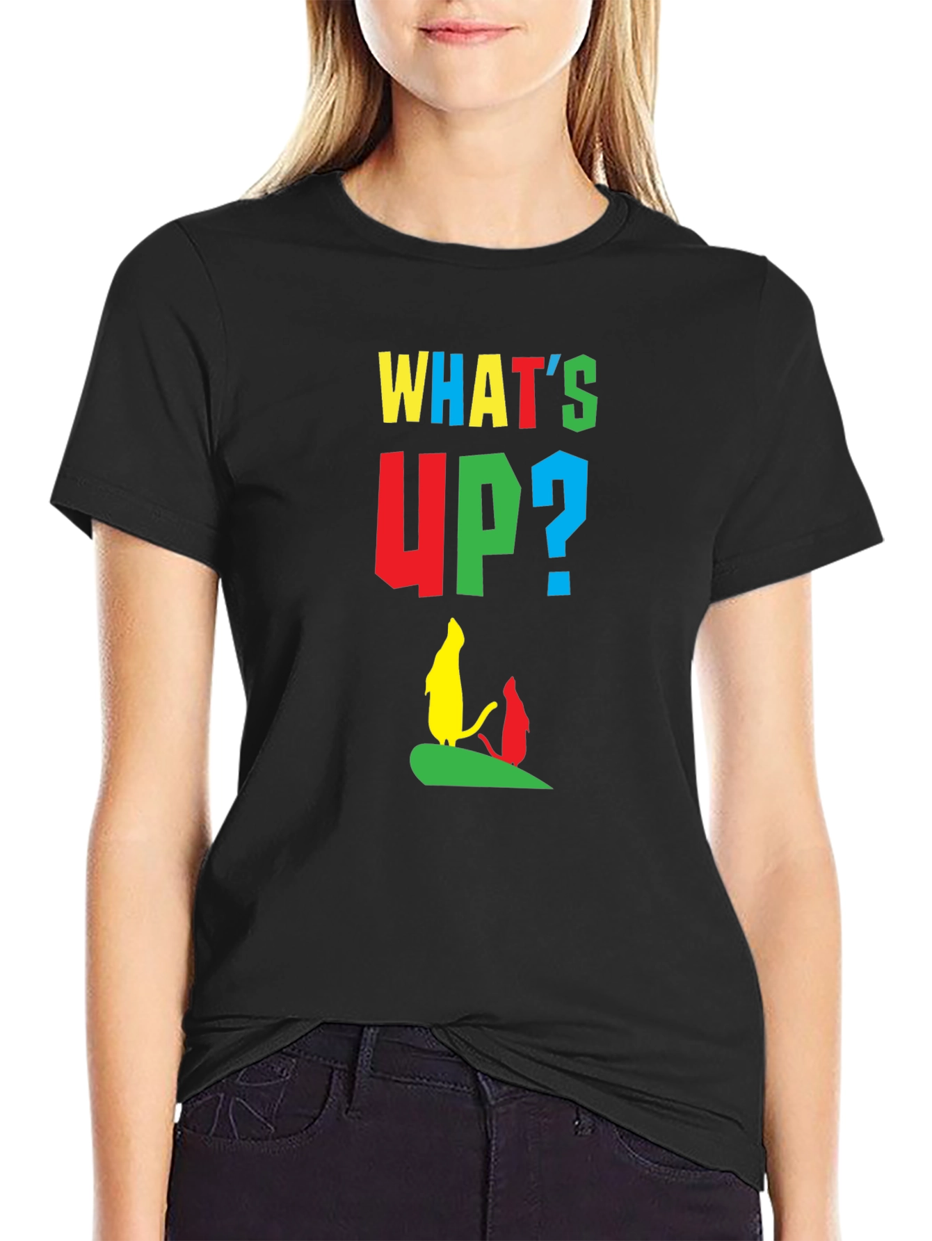 Black Whimsical Cartoon Graphic Tee - What's Up? view 2