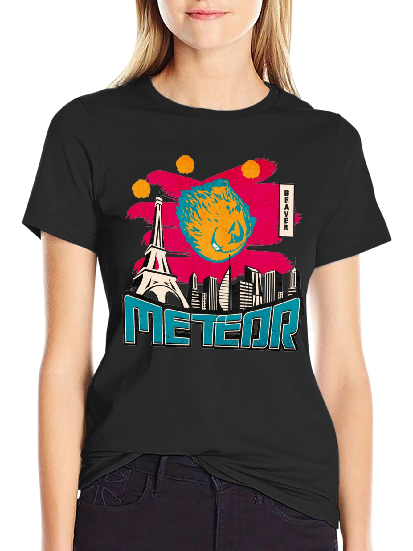 Black Beaver Meteor T-Shirt: Quirky Graphic Tee for Everyday Style view 2