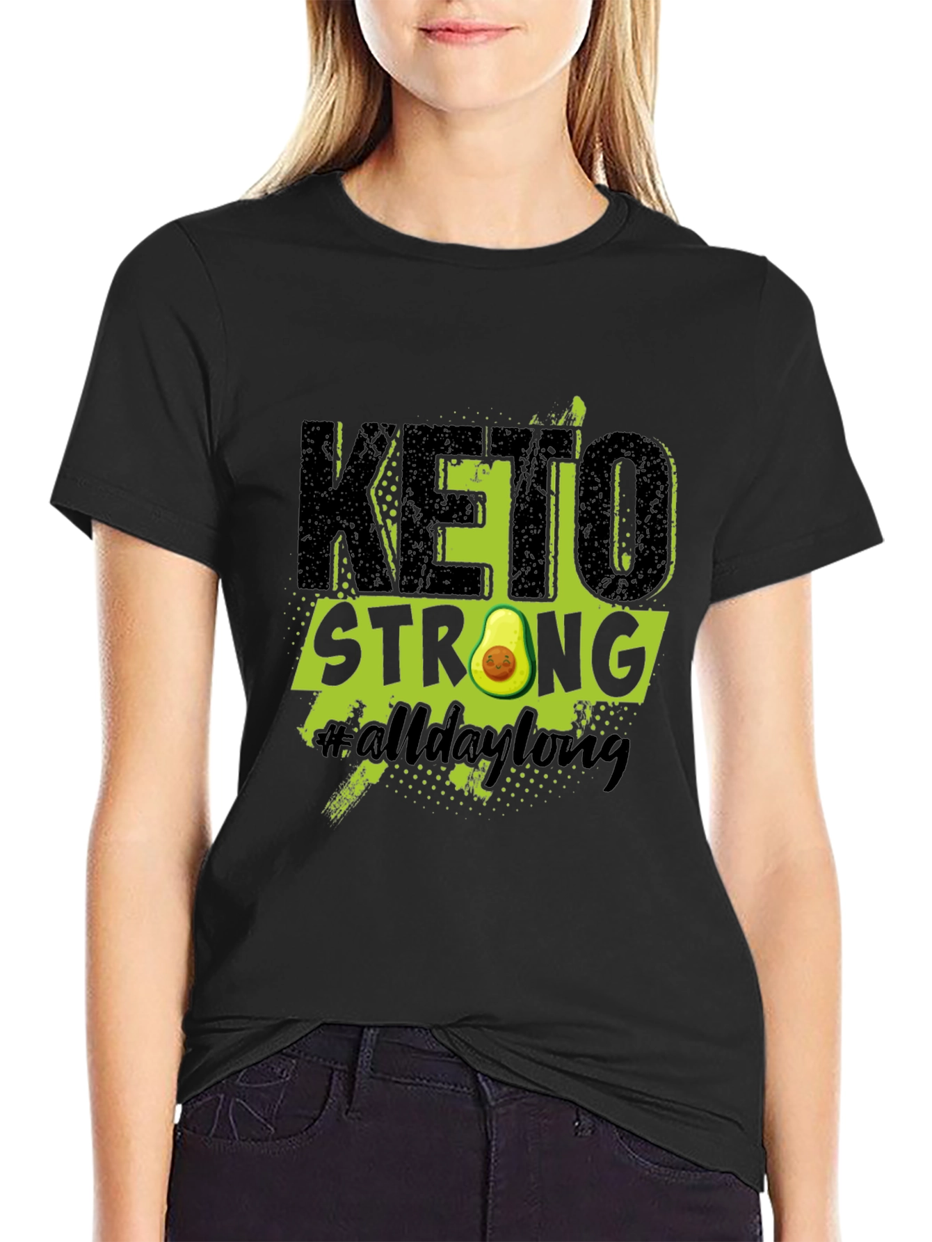 Black Keto Strong Avocado Graphic T-Shirt view 2