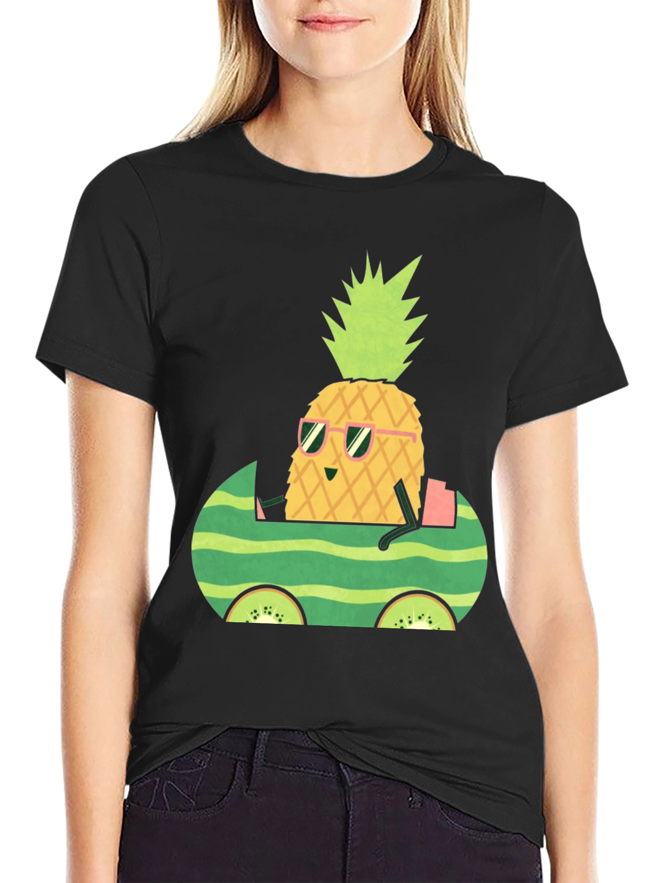 Black Pineapple Watermelon Car Graphic Tee view 2