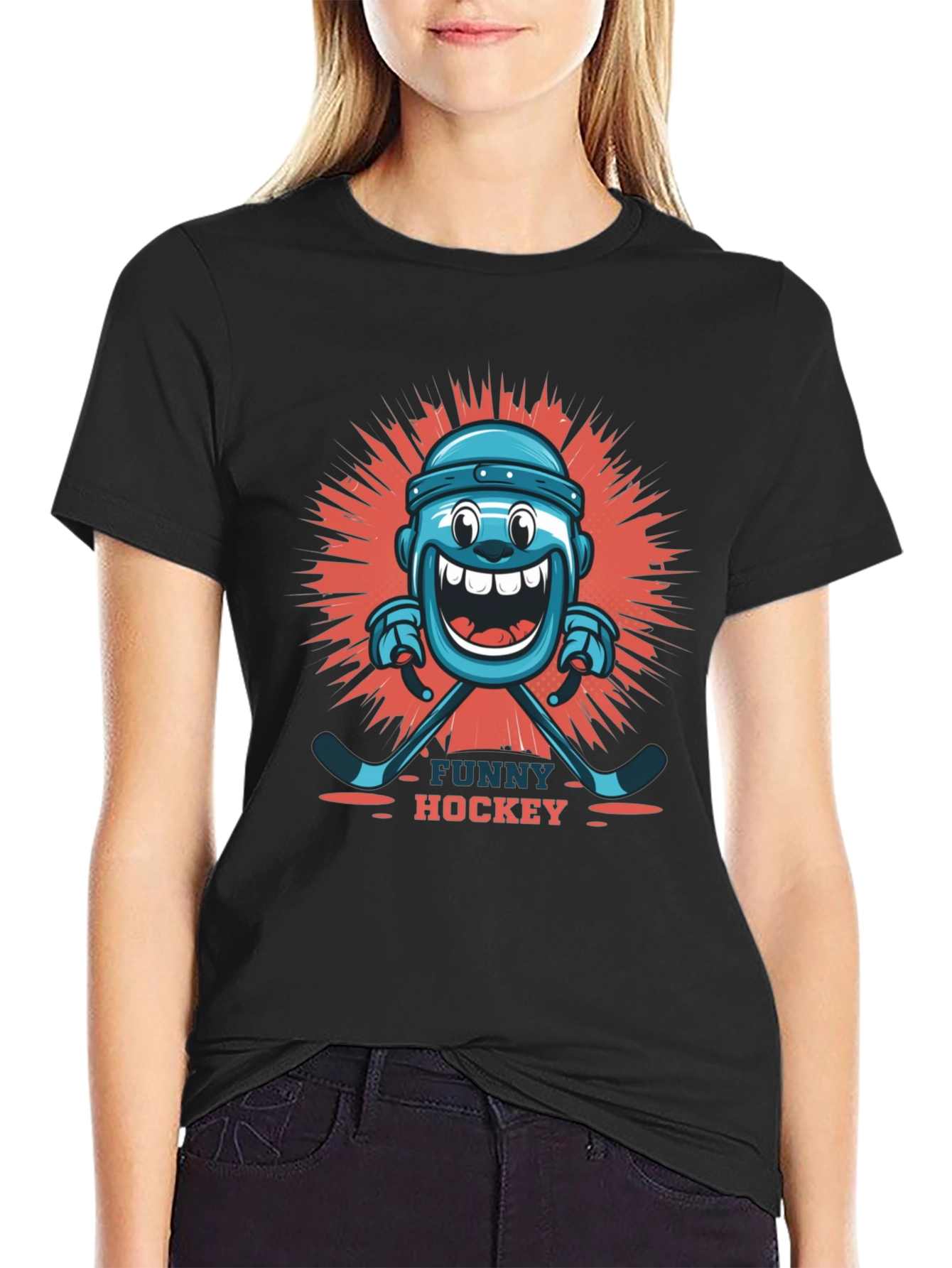 Black Funny Hockey Graphic T-Shirt view 2