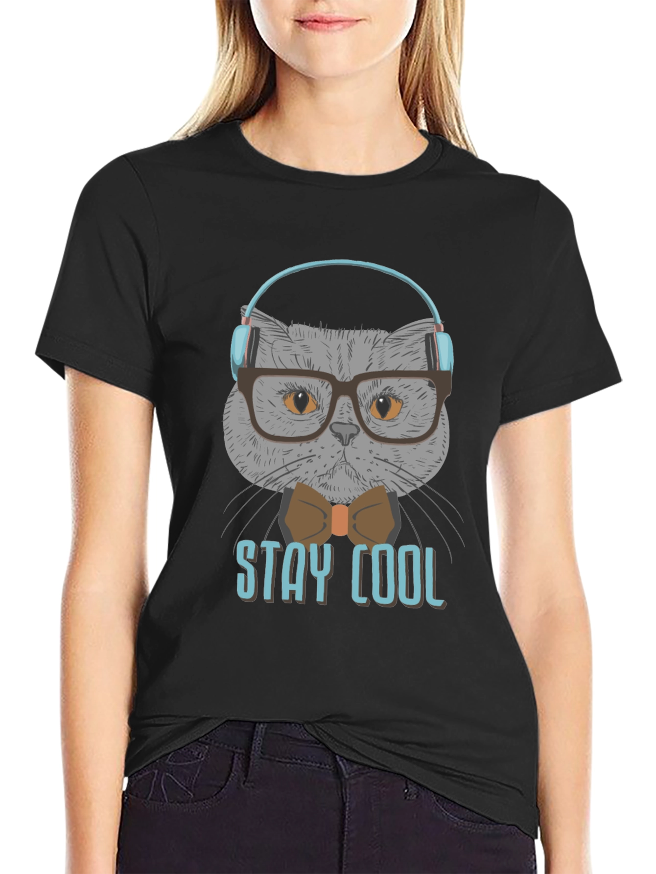 Black Stay Cool Cat T-Shirt - Trendy Graphic Tee view 2