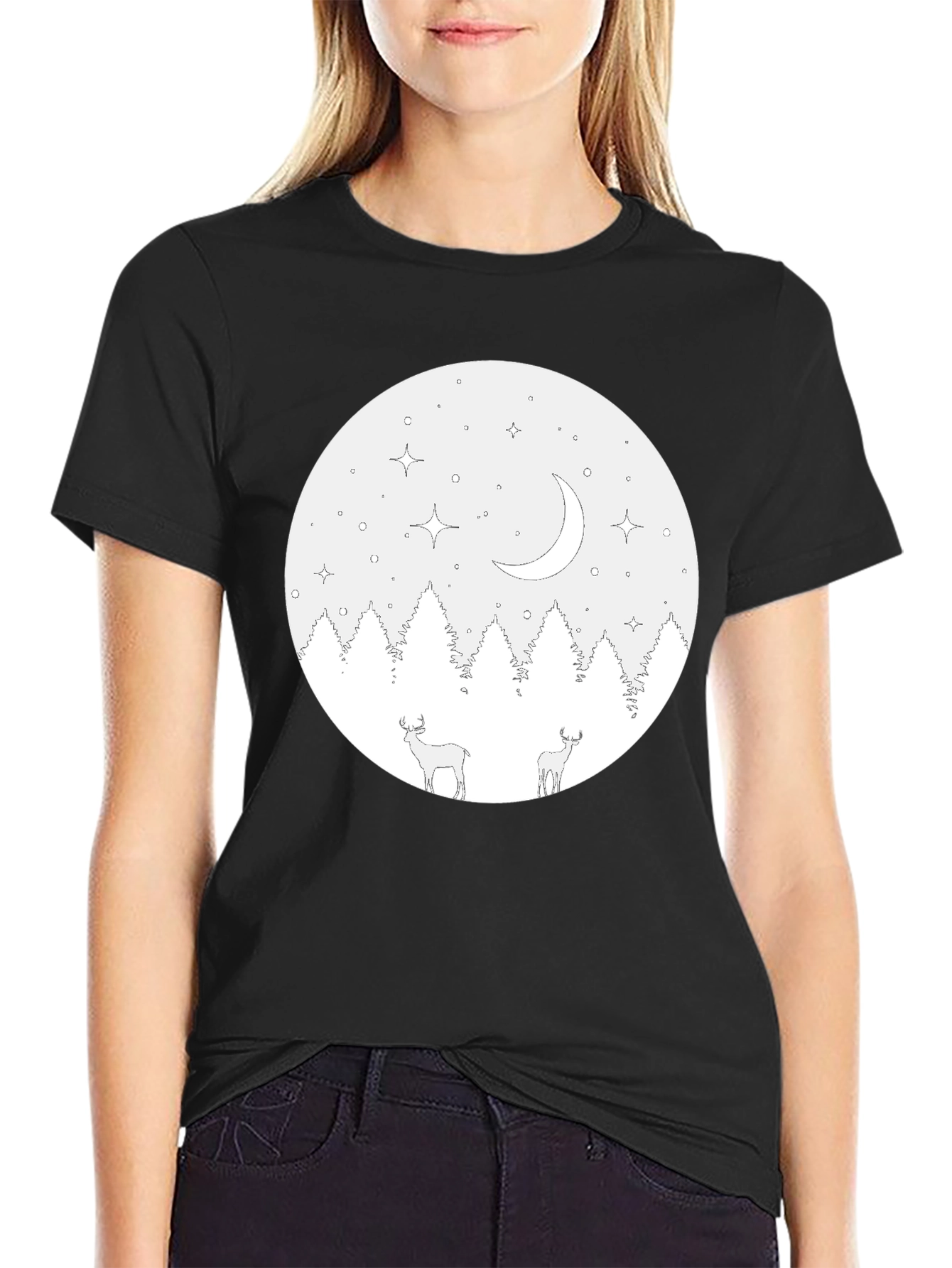 Black Black Deer & Moon Graphic Tee view 2