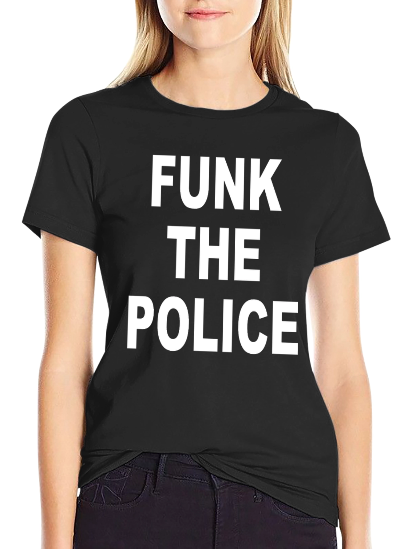 Black Funk the Police Graphic Tee - Black Cotton T-Shirt view 2