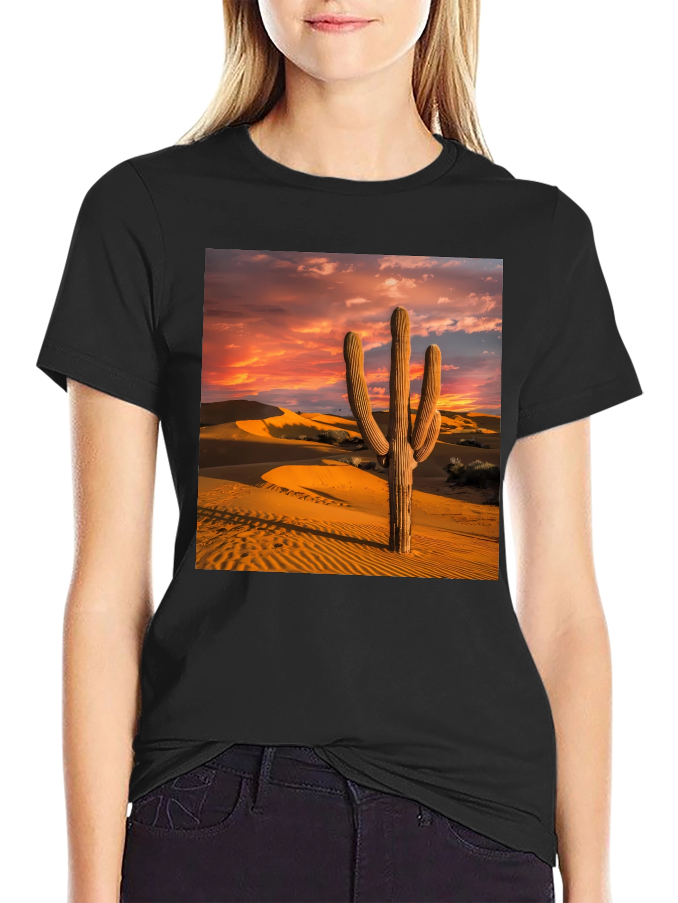 Black Cactus Sunset Tee - Desert Vibes view 2
