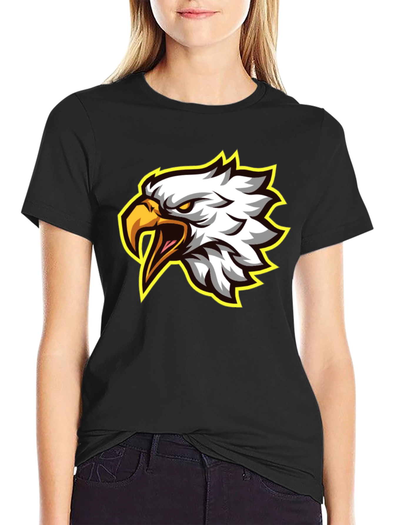 Black Eagle Graphic Tee - Fierce Bird Design Black T-Shirt view 2