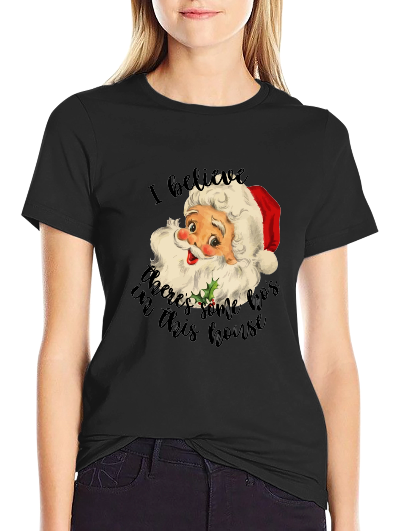 Black Funny Santa HOs Christmas T-Shirt view 2