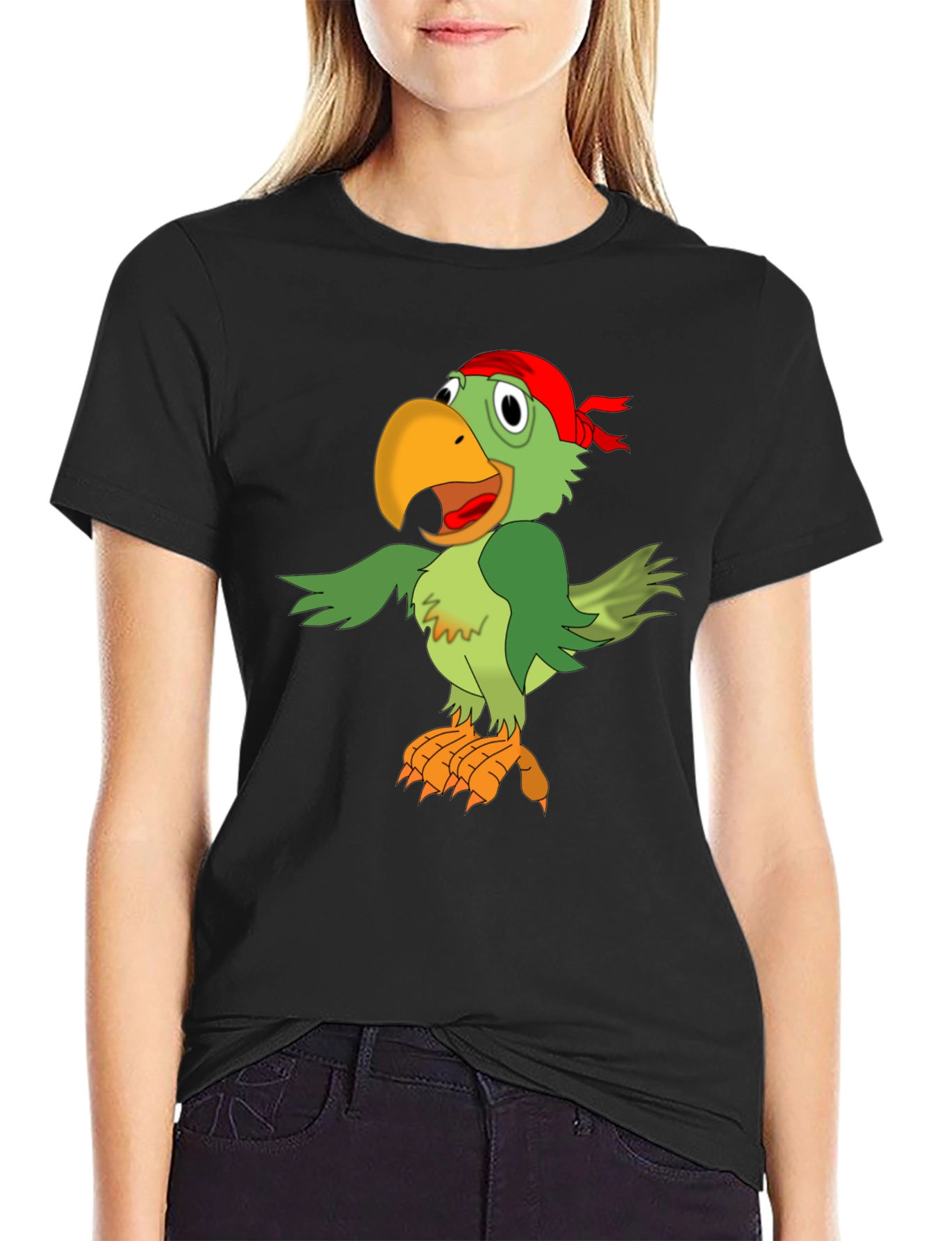 Black Parrot Pirate Graphic Tee - Men's Black T-Shirt view 2